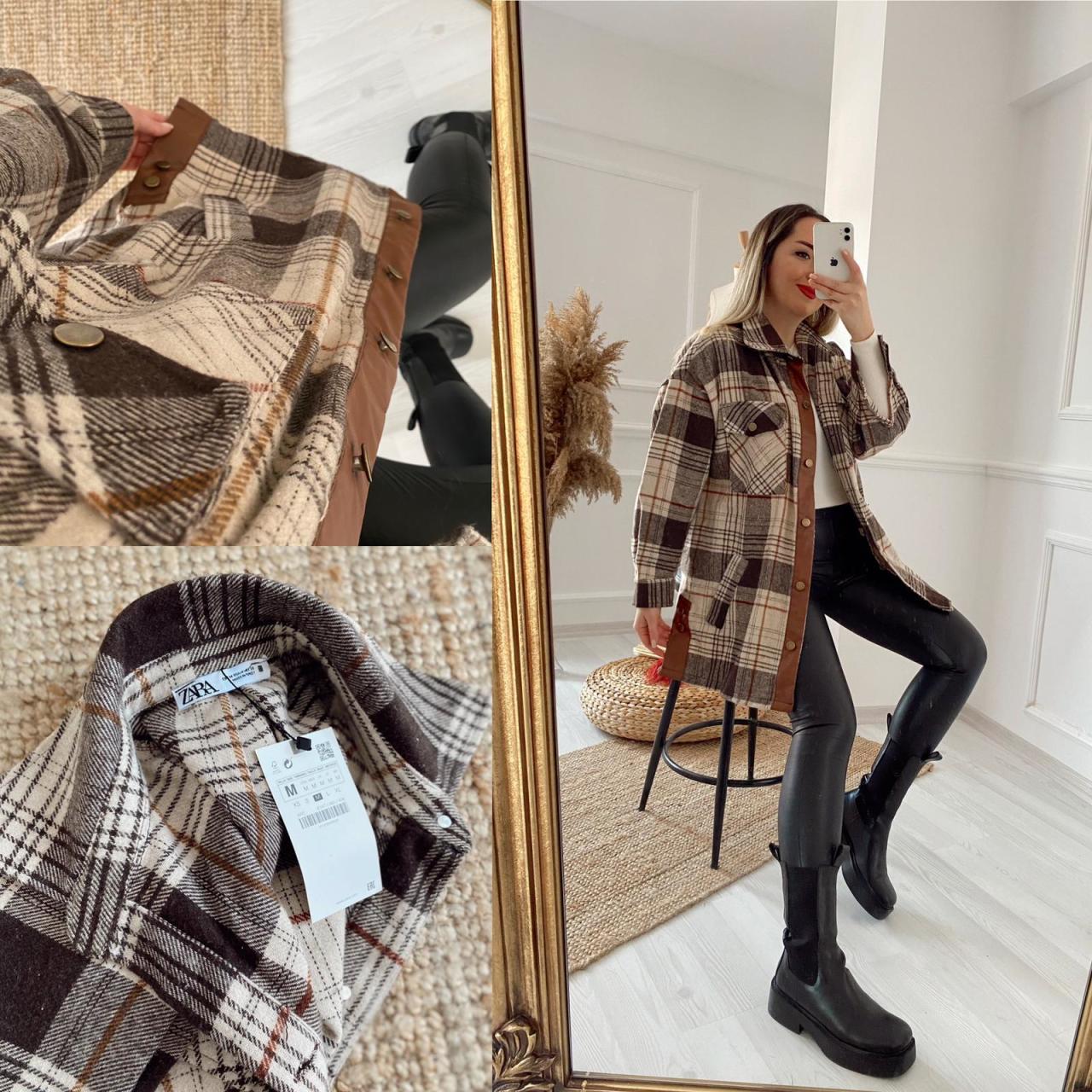 ZARA DERİ DETAY EKOSE CEKET