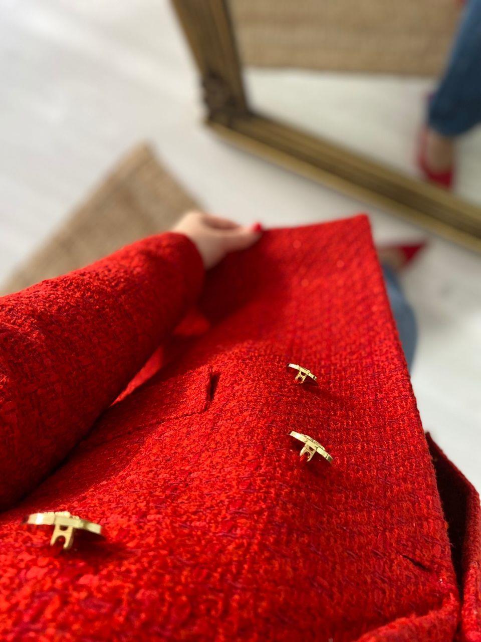ZARA MODEL KİRMİZİ TÜVİT CEKET