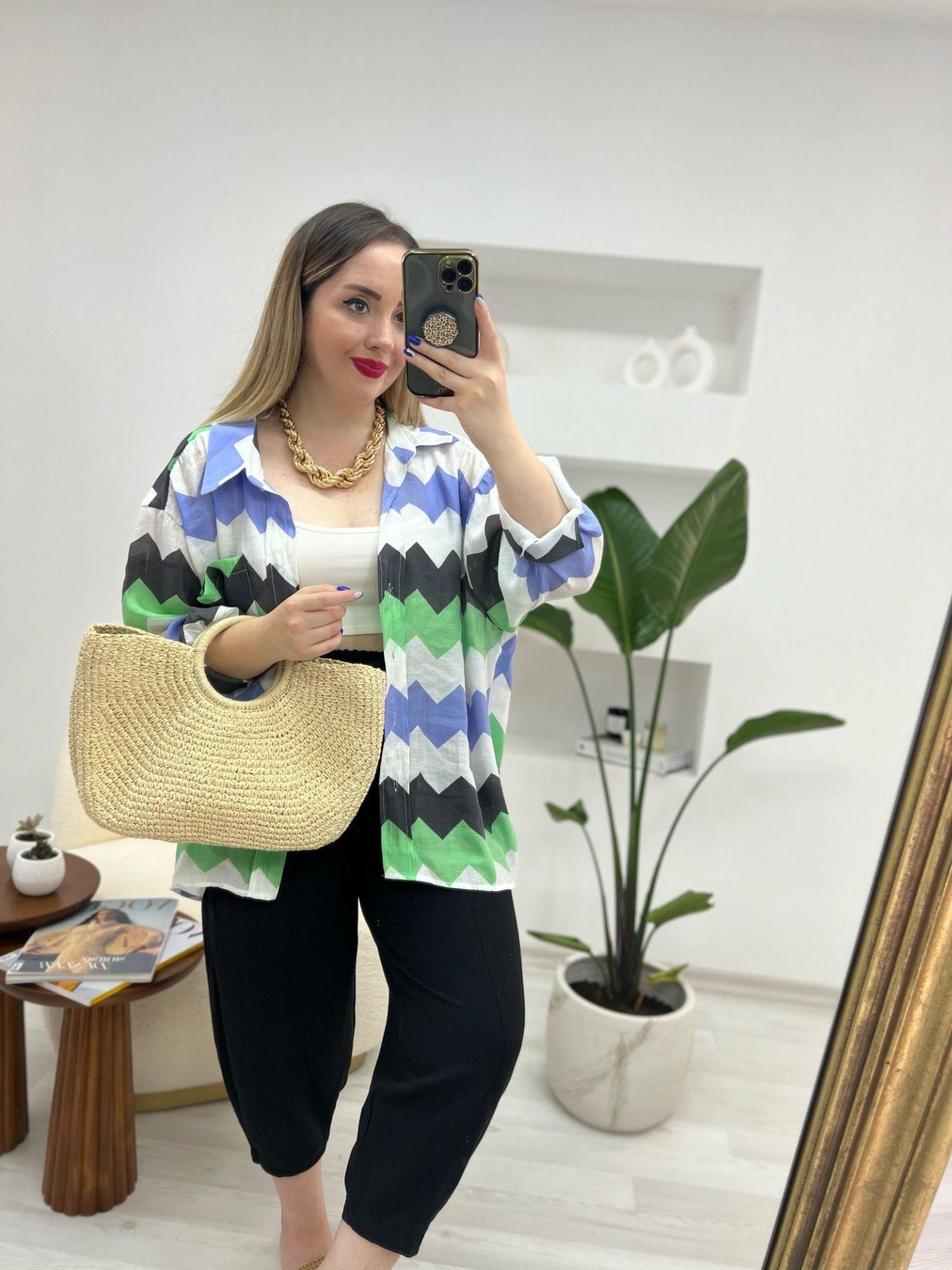 ZİGZAG TENSEL KETEN GÖMLEK RENKLİ