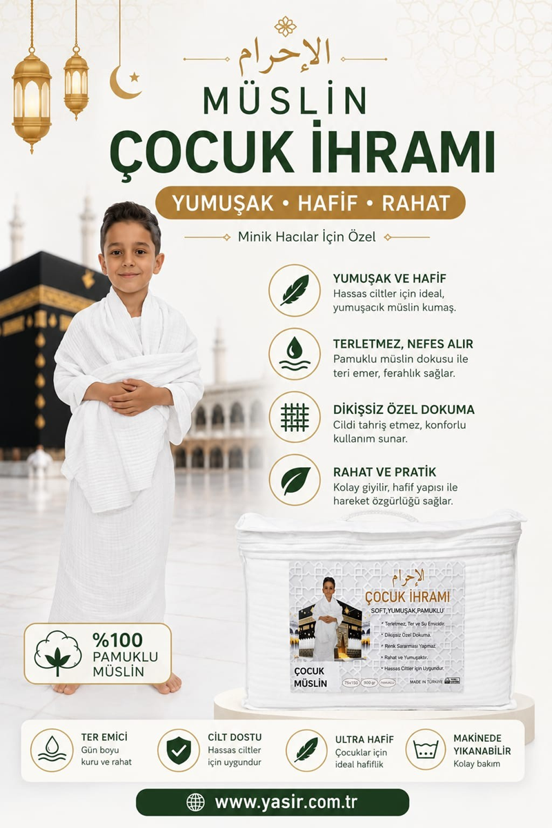 ÇOCUK GARSON BOY MÜSLİN İHRAM ÇANTALI