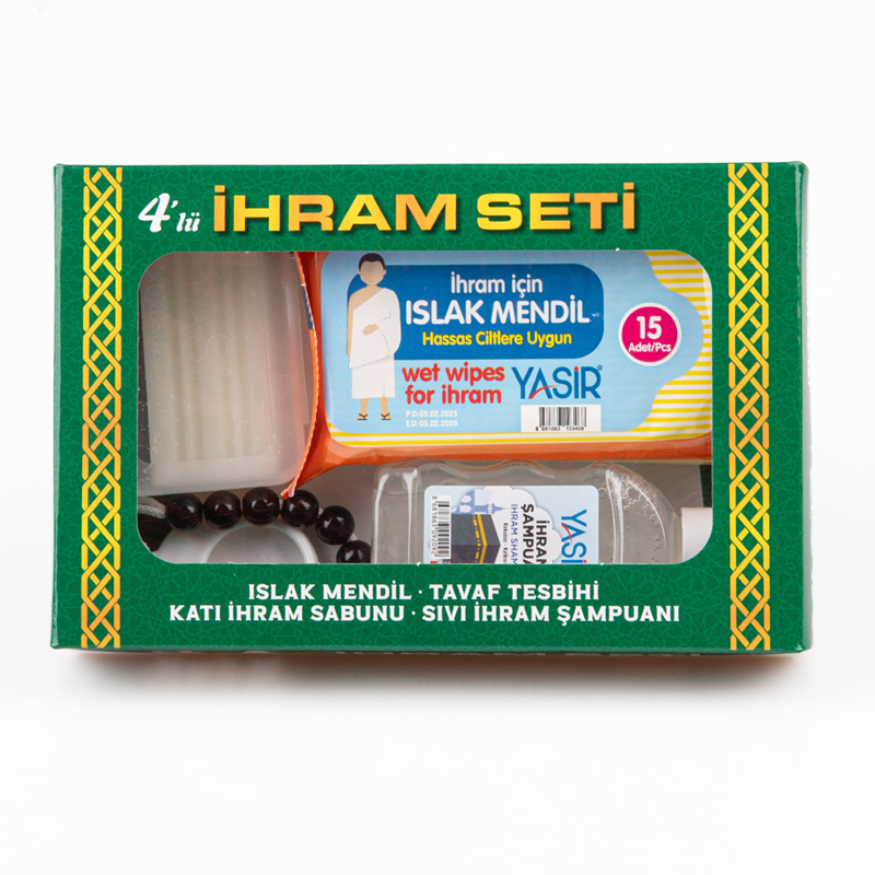İhram İçin Kokusuz Set 4 Parça (Sabun Şampuan Islak Mendil Tavaf Tesbihi)
