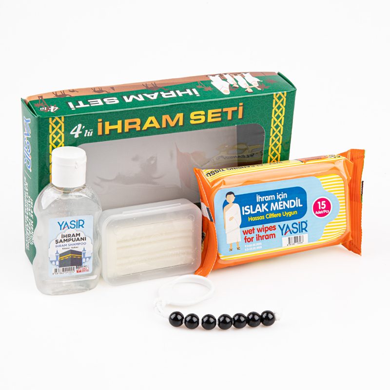 İhram İçin Kokusuz Set 4 Parça (Sabun Şampuan Islak Mendil Tavaf Tesbihi)
