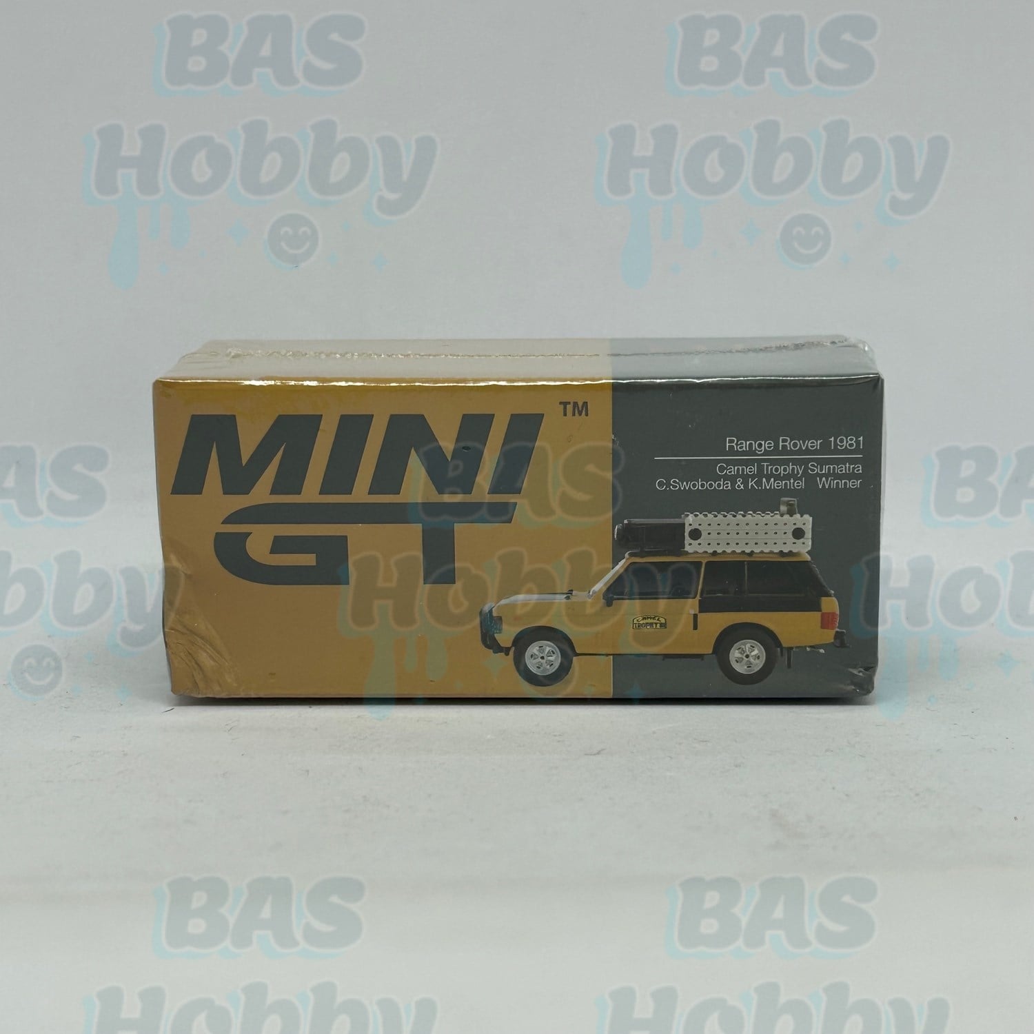 (HATALI) Mini GT 1/64 Range Rover 1981 Camel Trophy Sumatra C. Swoboda & K. Mentel Winner MGT01144