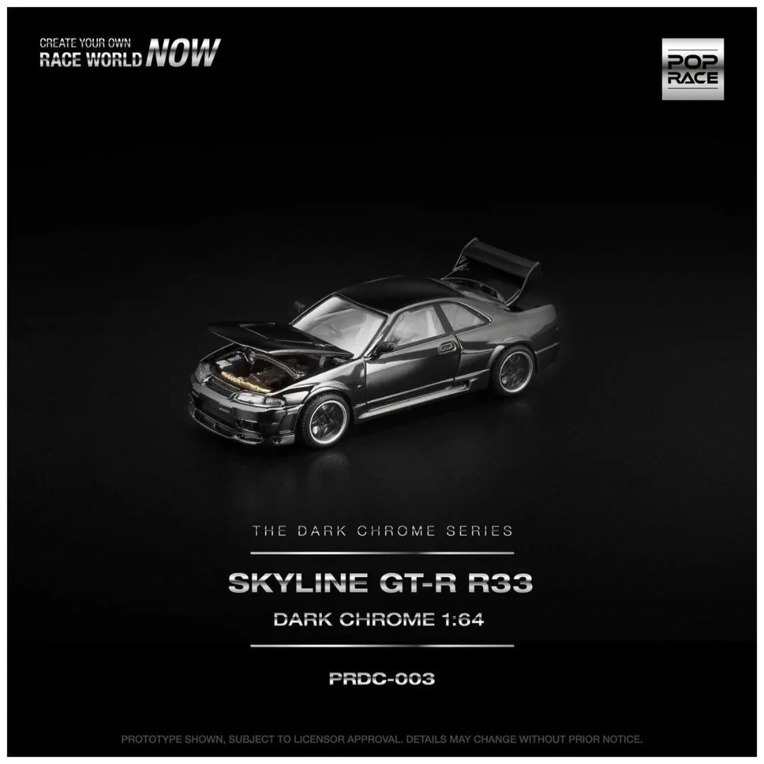 Pop Race 1/64 03 Skyline GT-R R33 Dark Chrome PRDC003