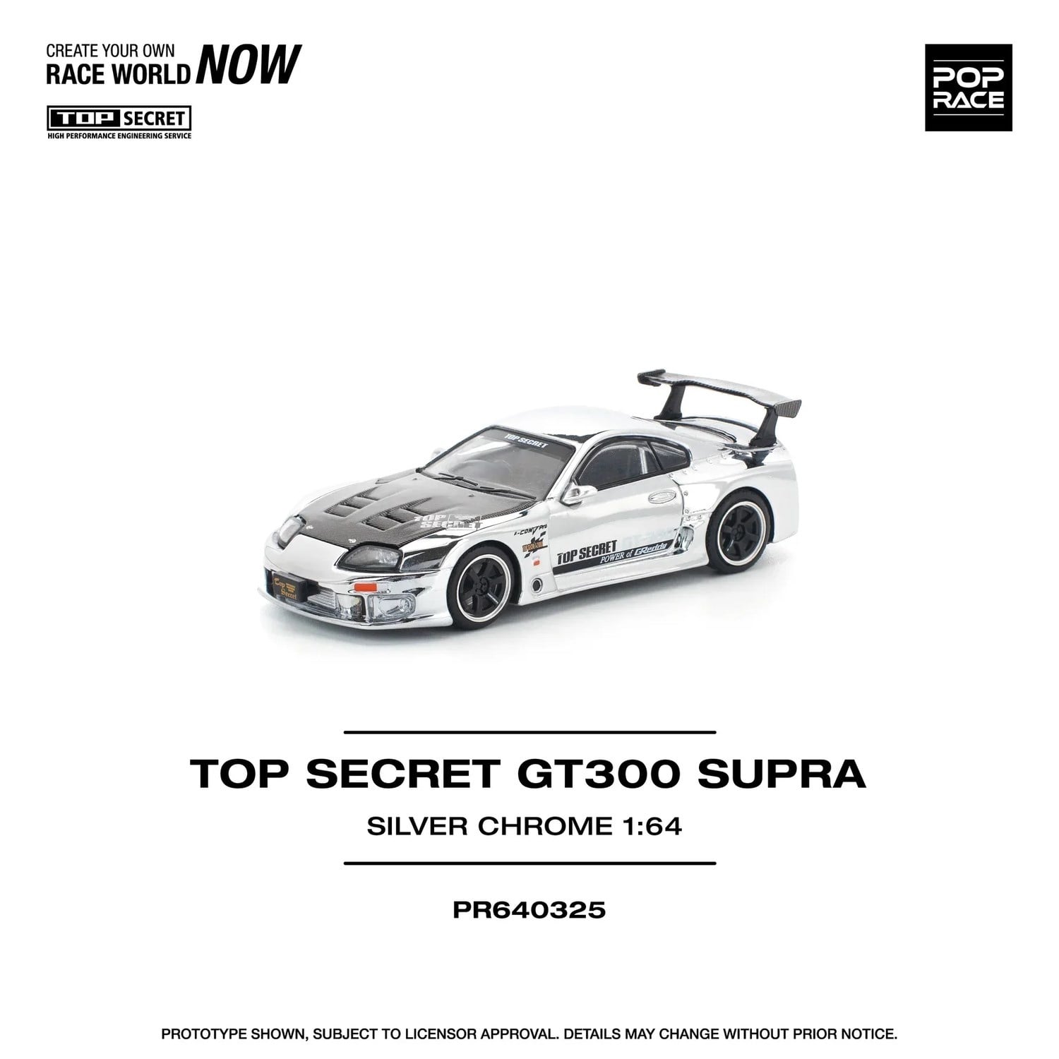 Pop Race 1/64 Top Secret GT300 Toyota Supra Silver Chrome PR640325