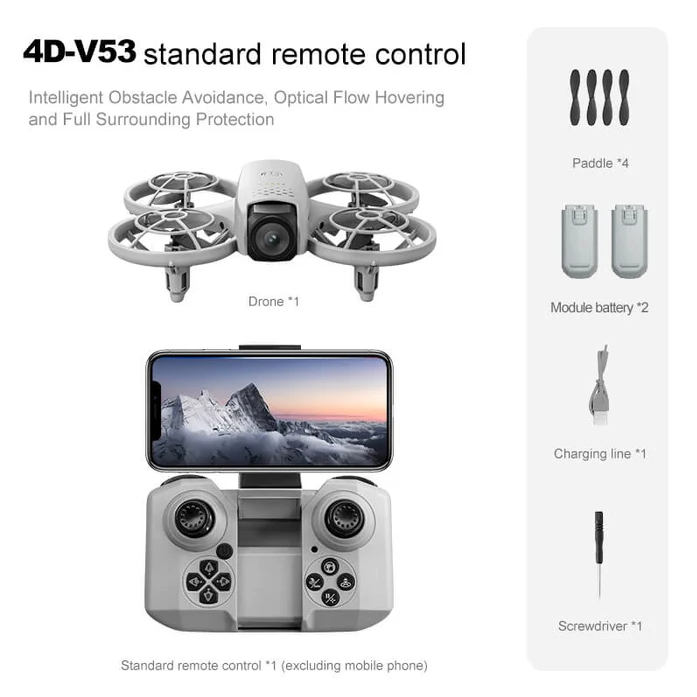 4DRC 4D-V53 Fotoğraf Çekim Dronu 18 dakika uçuş süresi, 9 m/s maksimum hız ve 60 G ağırlığa sahip.