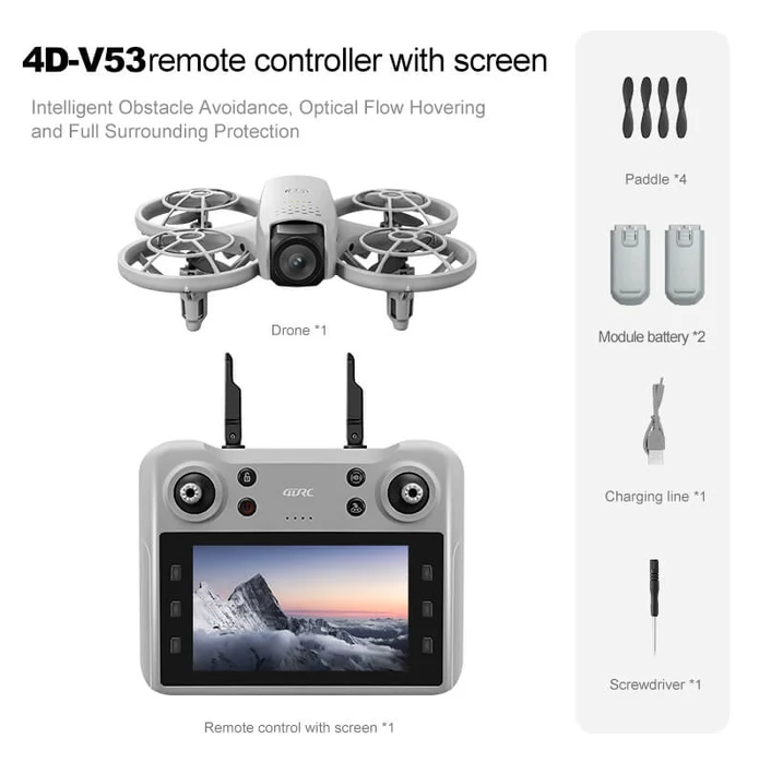 4DRC 4D-V53 Fotoğraf Çekim Dronu 18 dakika uçuş süresi, 9 m/s maksimum hız ve 60 G ağırlığa sahip.