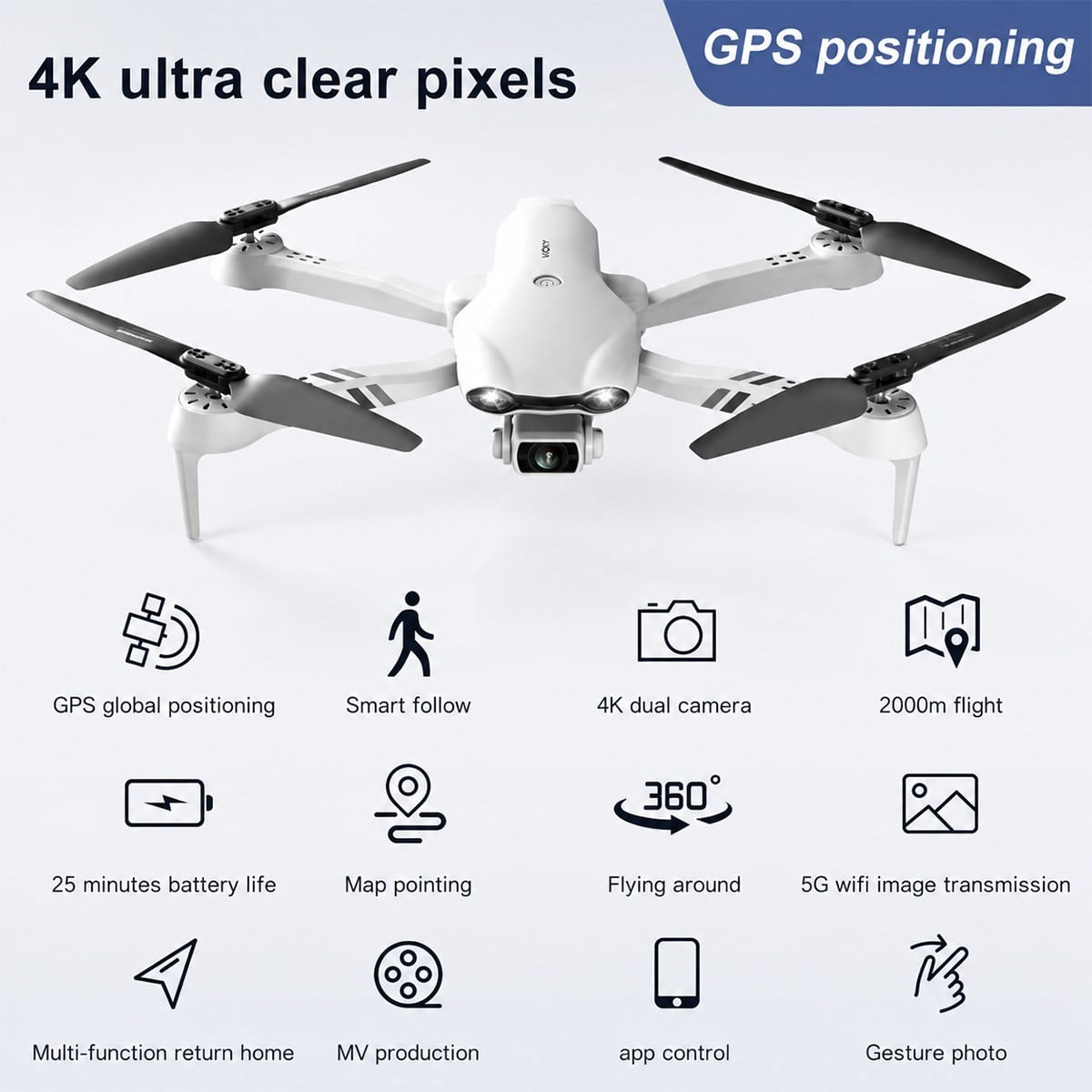 4DRC 4DRC F10 Çift Akıllı Konumlandırma Dönüşü 4 Eksenli Başsız Modlu Çift Pil 6K Çift Kamera Drone
