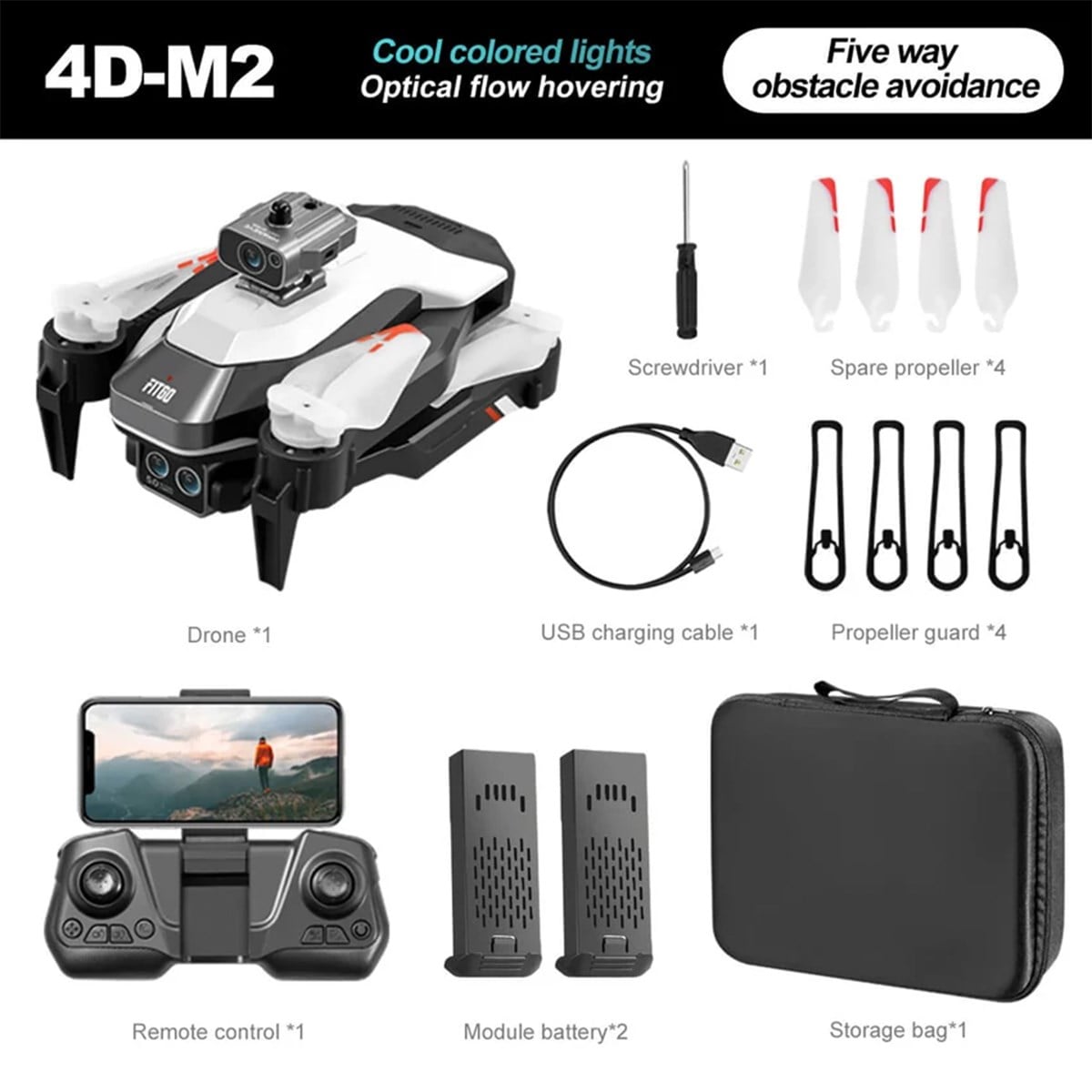 4DRC M2 HD Kameralı Katlanabilir Drone Ekranlı Kumanda ile | 360° Dönüş, 15-20 Dk Uçuş Süresi, Taşıma Çantalı, 4 Yedek Pervane, Kompakt Tasarım