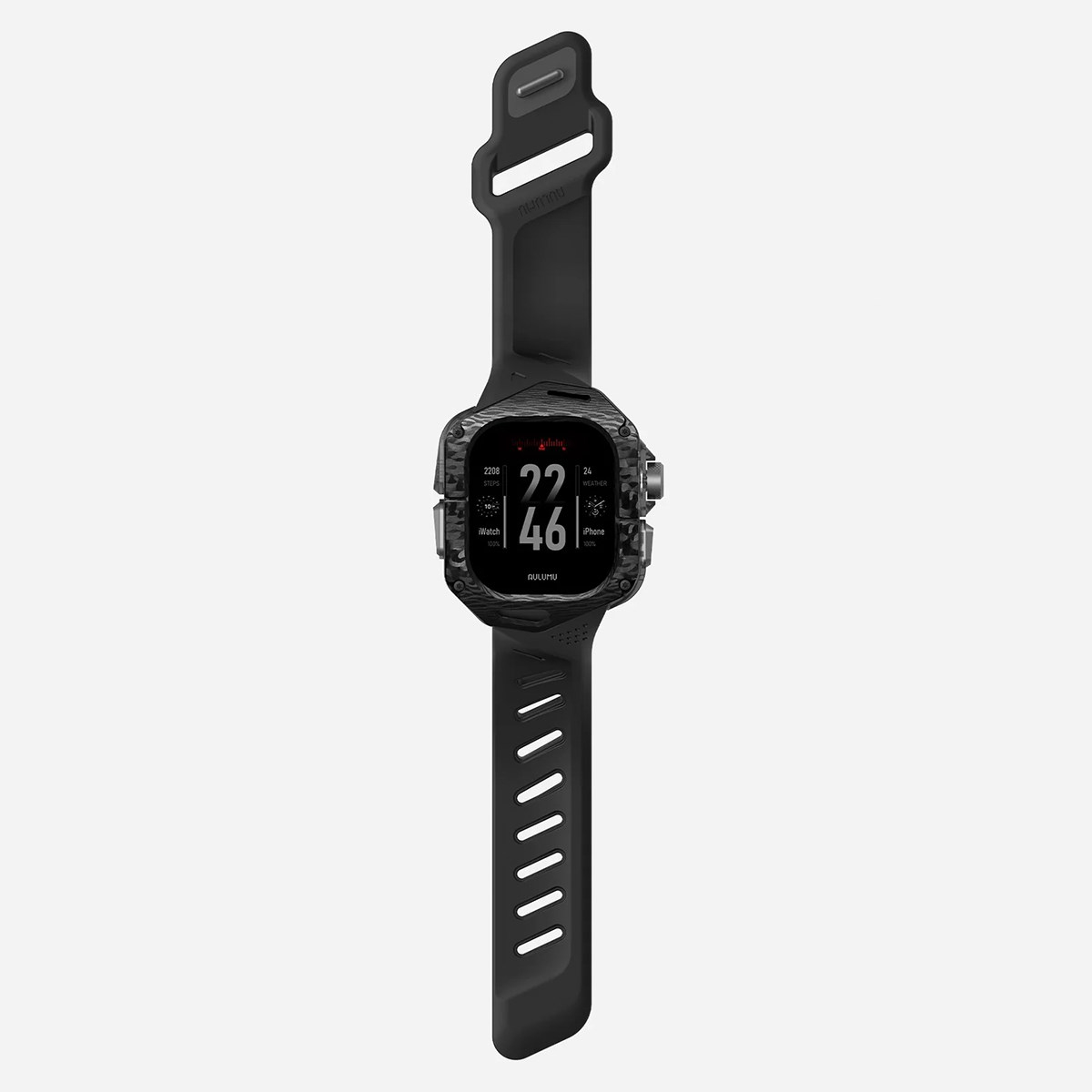 AULUMU A01 Apple Watch Ultra 1/2 Uyumlu Kılıf ve Kordon | Karbon Fiber Kapak | FKM Kordon