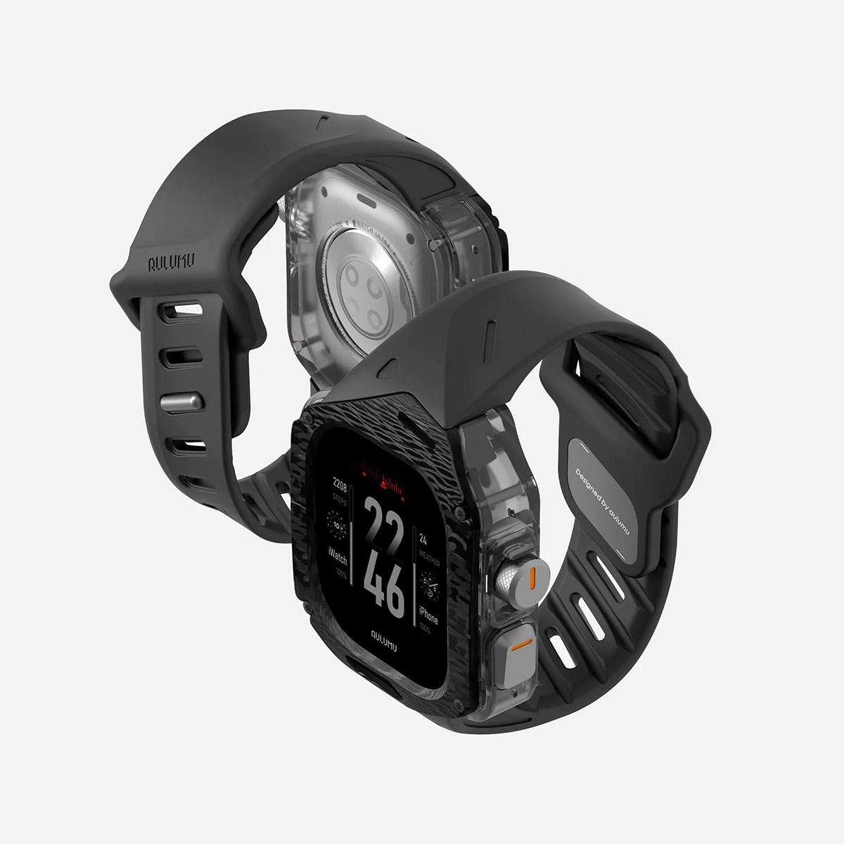 AULUMU A01 Apple Watch Ultra 1/2 Uyumlu Kılıf ve Kordon | Karbon Fiber Kapak | FKM Kordon