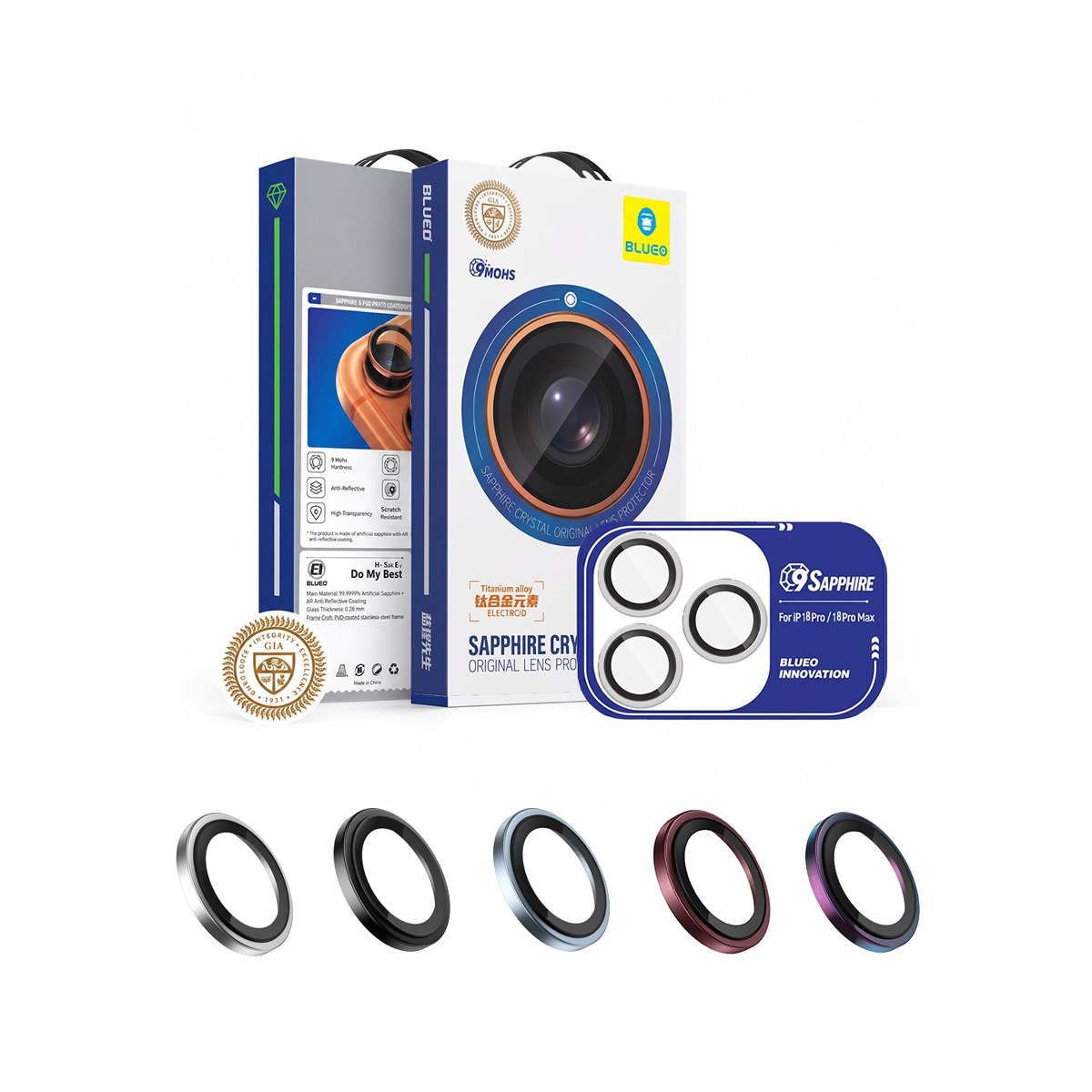 BLUEO B Sapphire iPhone 18 Pro / 18 Pro Max Uyumlu 9 Mohs Kamera Lens Koruyucu