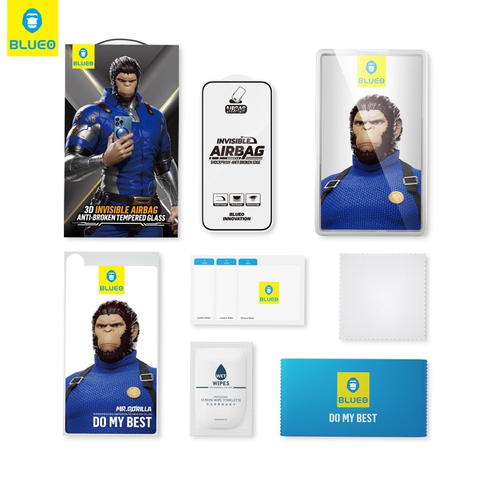 BLUEO Blueo 3D Airbag iPhone 15 Plus Uyumlu Kenar Darbelere Dirençli Aparatlı Tam Kavrayan Cam Ekran Koruyucu