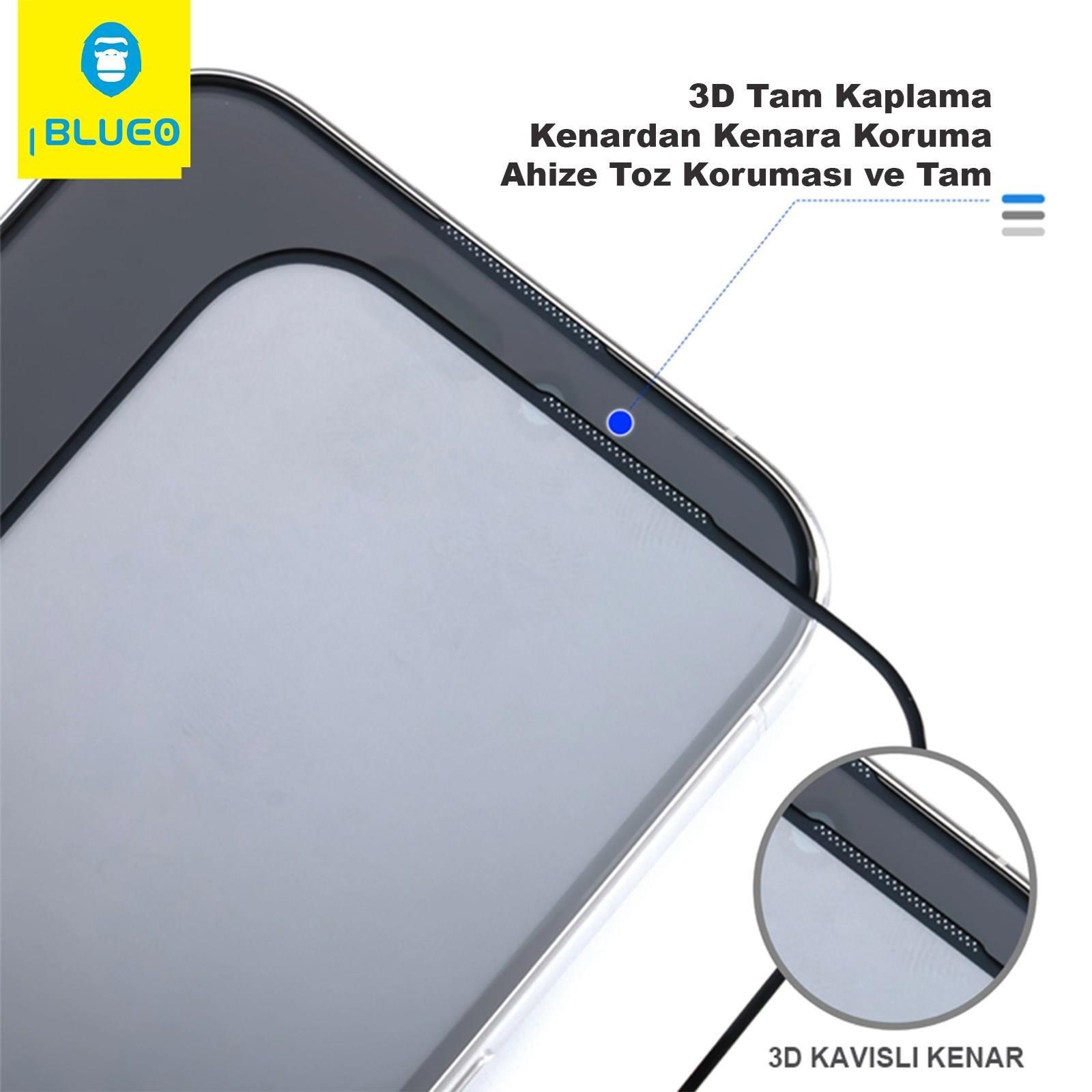 BLUEO Blueo 3D Airbag iPhone 16 Pro Uyumlu Kenar Darbelere Dirençli Tam Kavrayan Kavisli Cam Ekran Koruyucu