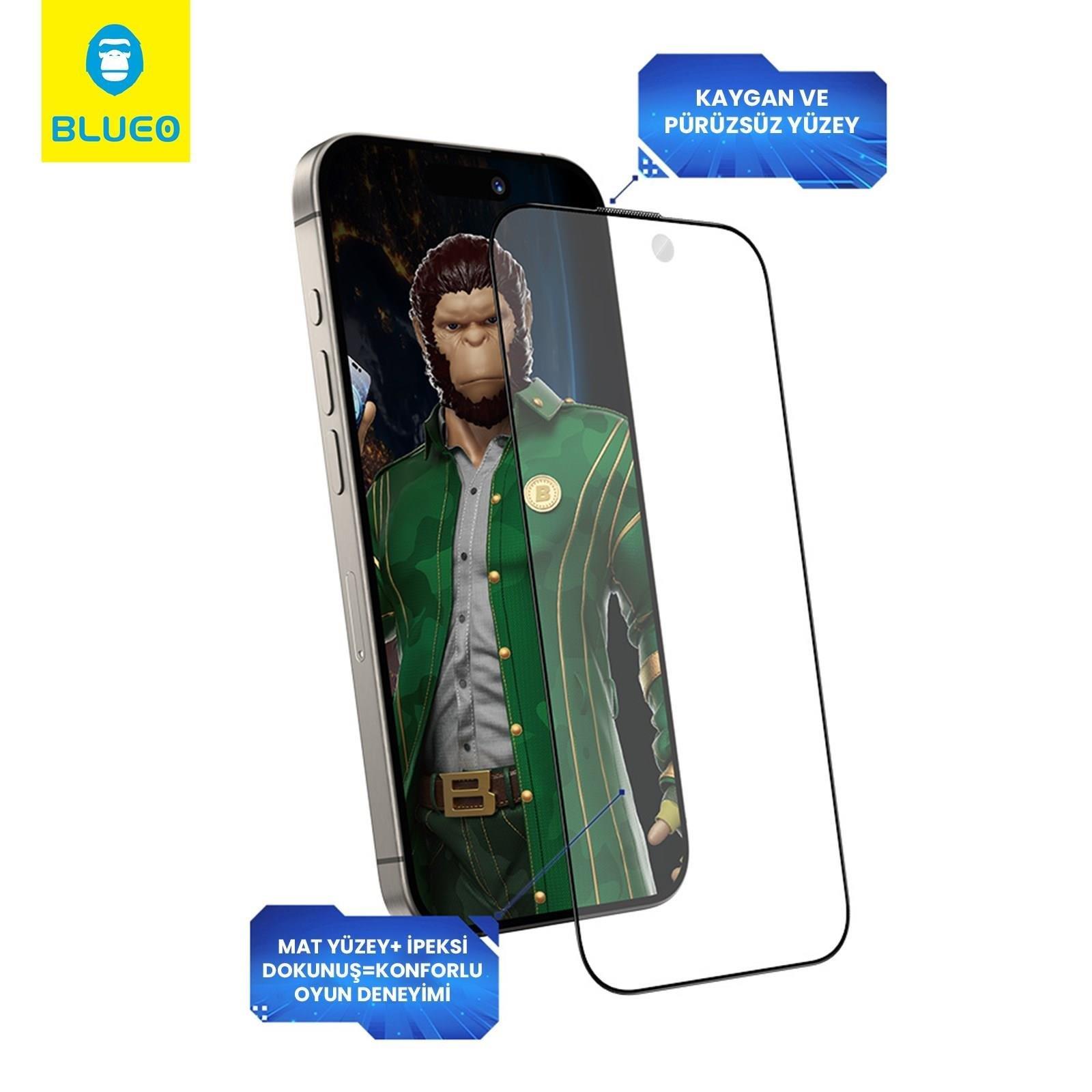BLUEO Blueo Anti-Glare iPhone 16 Pro Uyumlu Net Görüş Pro Gamer Oyuncu Hızlı Tepkime Mat Cam Ekran Koruyucu