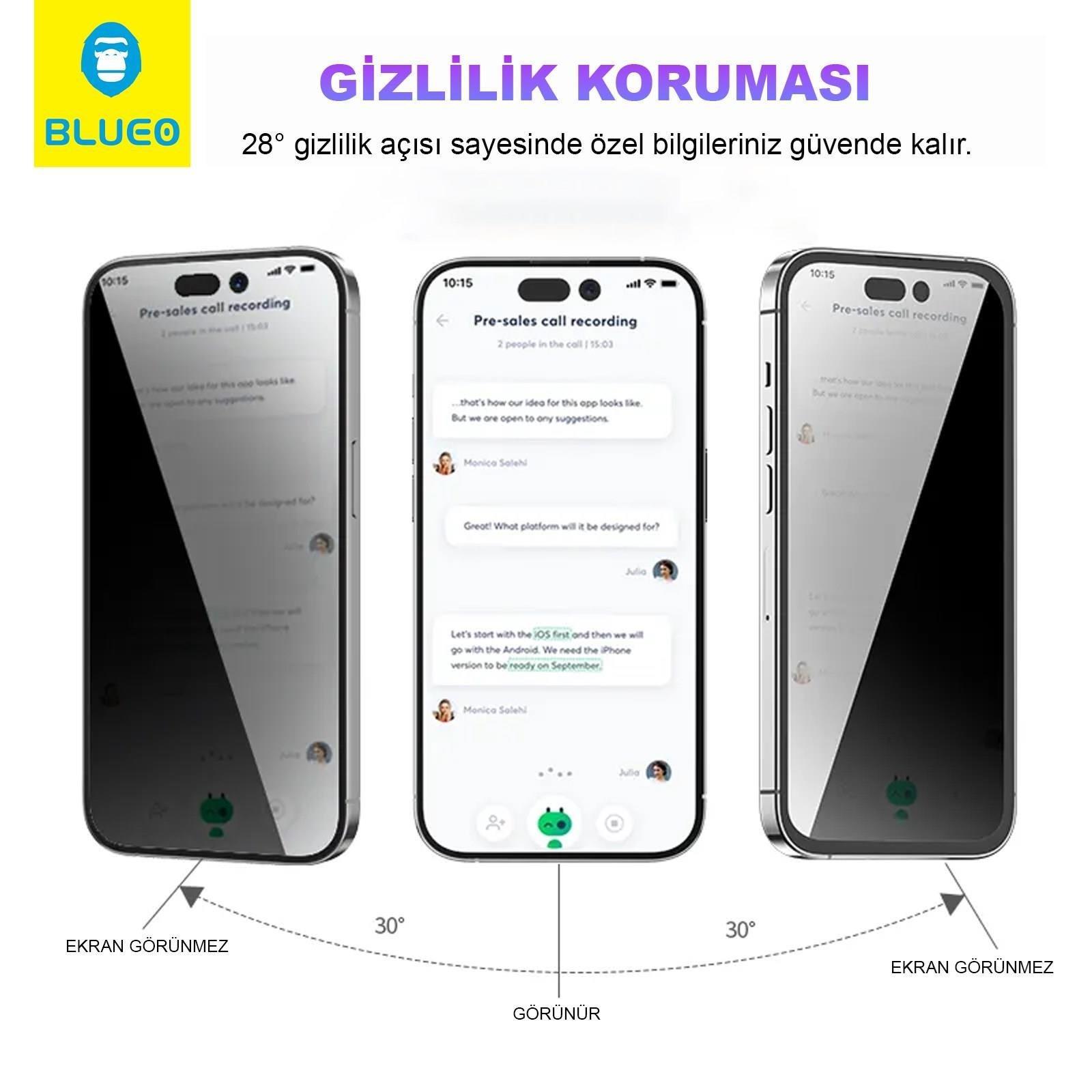 BLUEO Blueo Anti-Peep Privacy iPhone 17 Air Uyumlu Hayalet Full Cam Ekran Koruyucu Göz Yormayan HD Görüntü