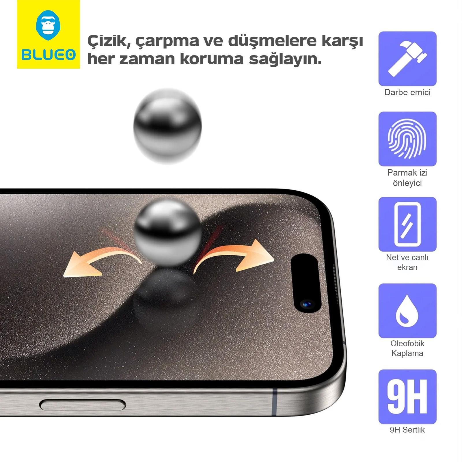 BLUEO Blueo Anti-Peep Privacy iPhone 16E Uyumlu Hayalet Full Cam Ekran Koruyucu Göz Yormayan HD Görüntü