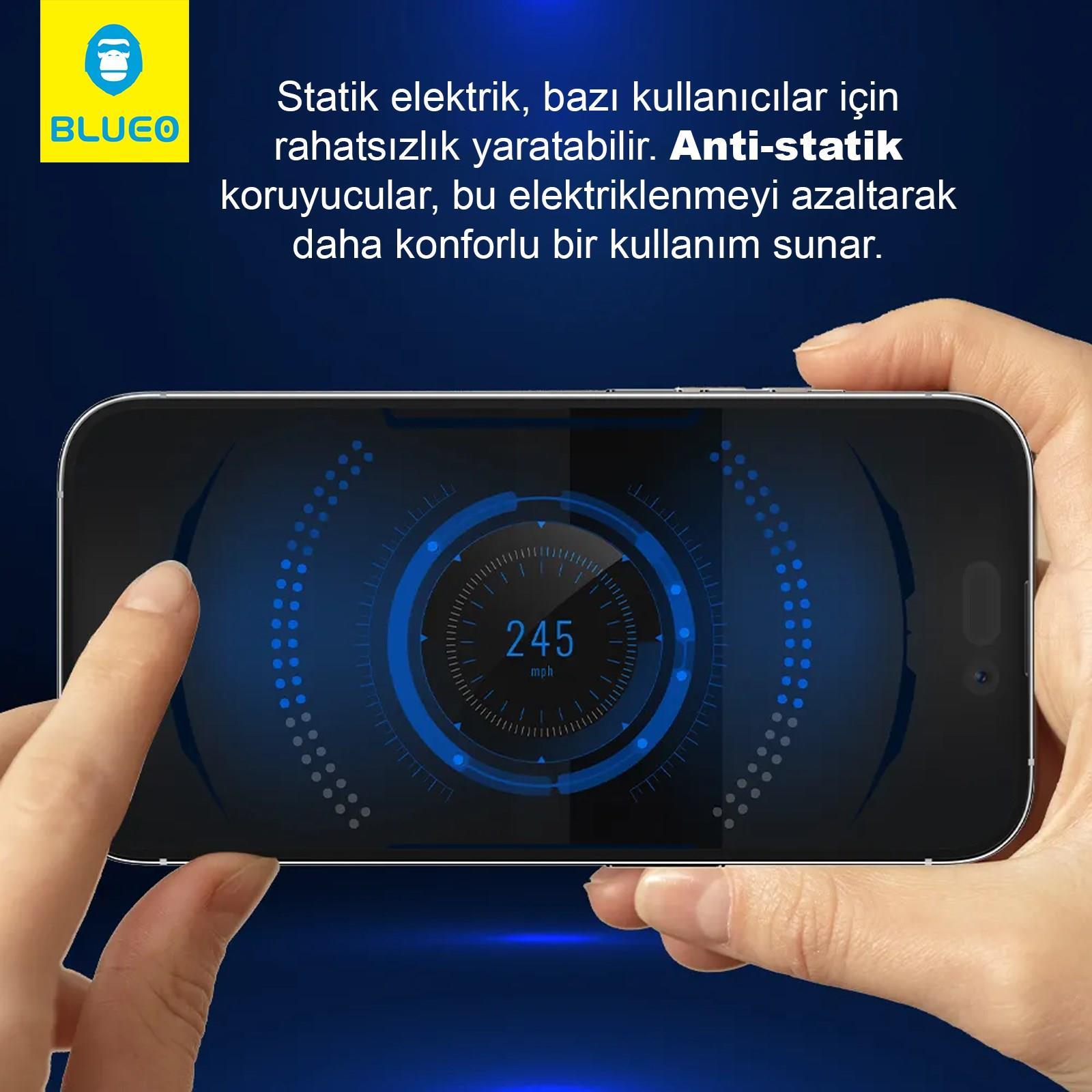 BLUEO Blueo Anti Static HD iPhone 14 Plus Uyumlu Toz Çizilme Parmak izi Önleyici Full Cam Ekran Koruyucu