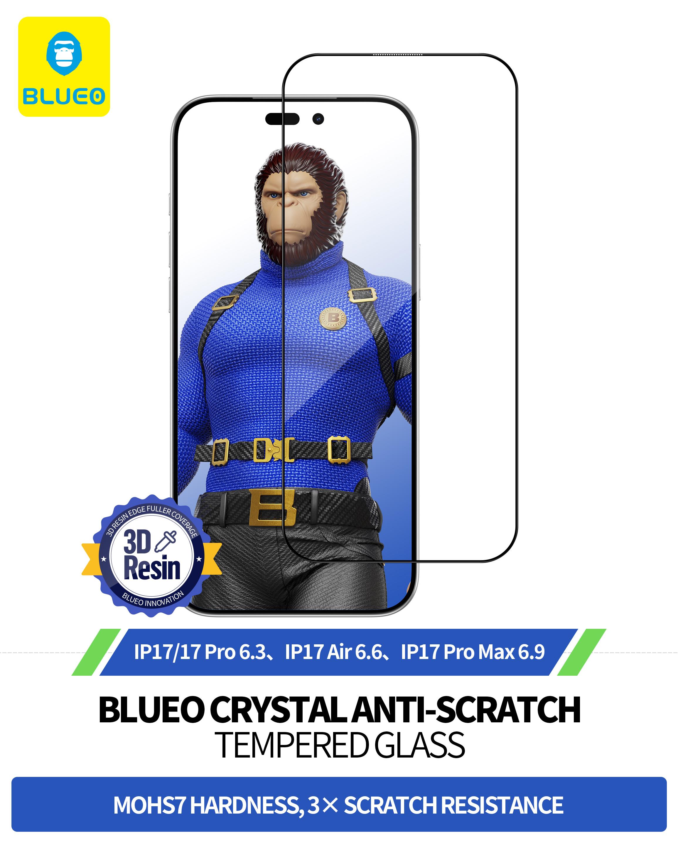 BLUEO Blueo Crystal Anti-Stratch iPhone 17 / 17 Pro Uyumlu 7 MOhs Sertlik 3 Kat Çizilmeye Dayanıklı HD Cam Ekran Koruyucu