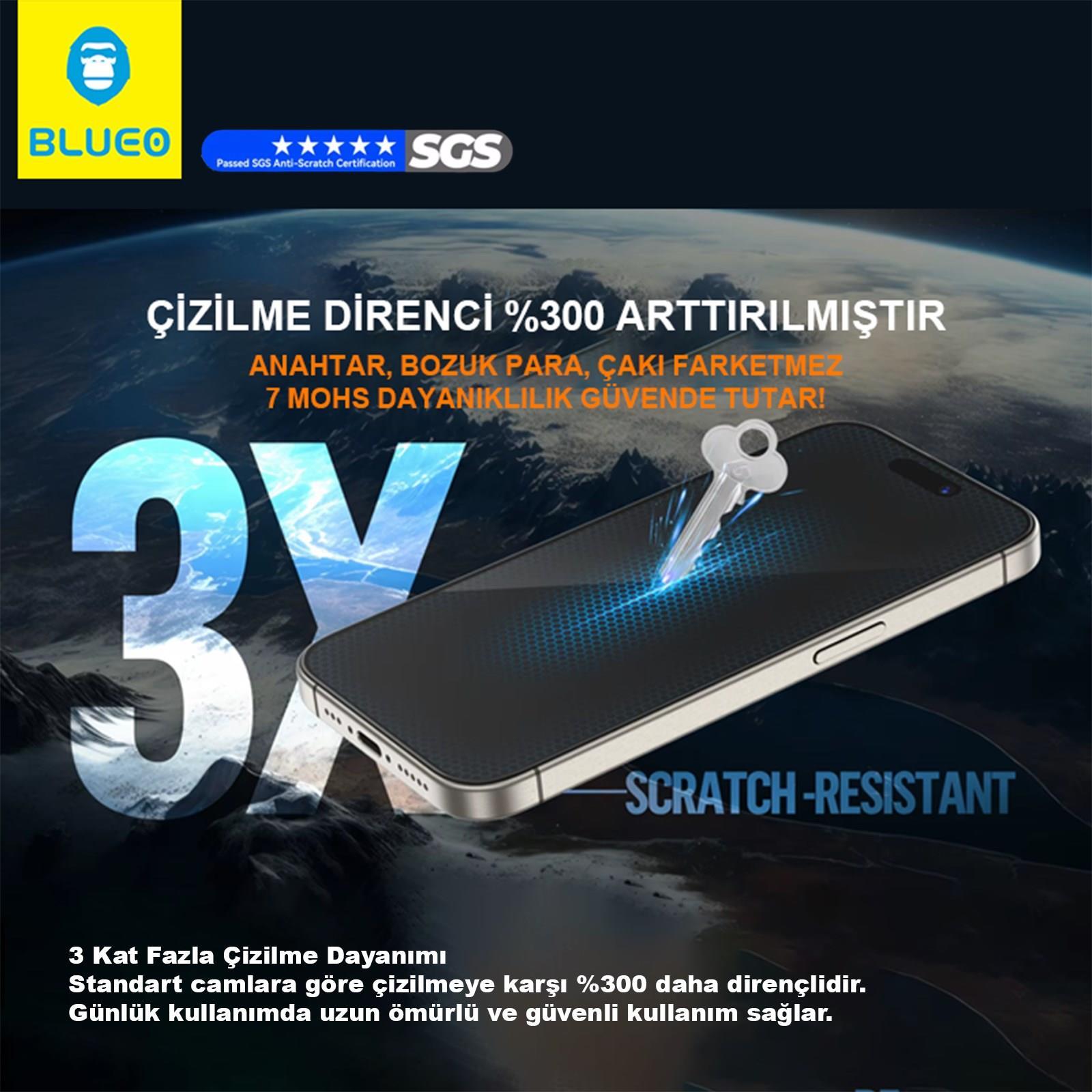 BLUEO Blueo Crystal iPhone 16 Uyumlu 7 MOhs Sertlik 3 Kat Çizilmeye Dayanıklı HD Cam Ekran Koruyucu
