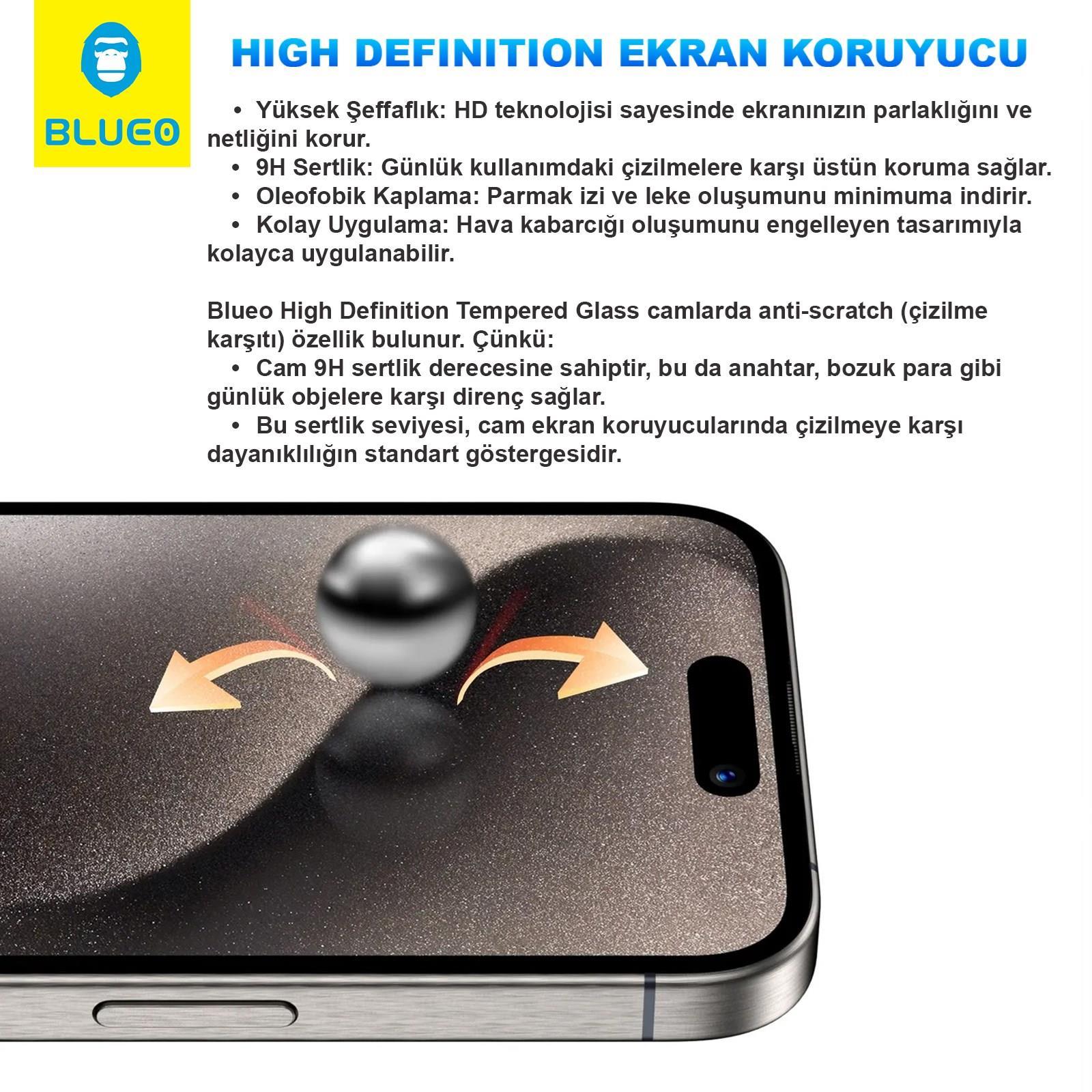 BLUEO Blueo Full Clear Cover iPhone 14 Plus Uyumlu Komple Şeffaf Parmak izine Dayanıklı 9H Cam Ekran Koruyucu