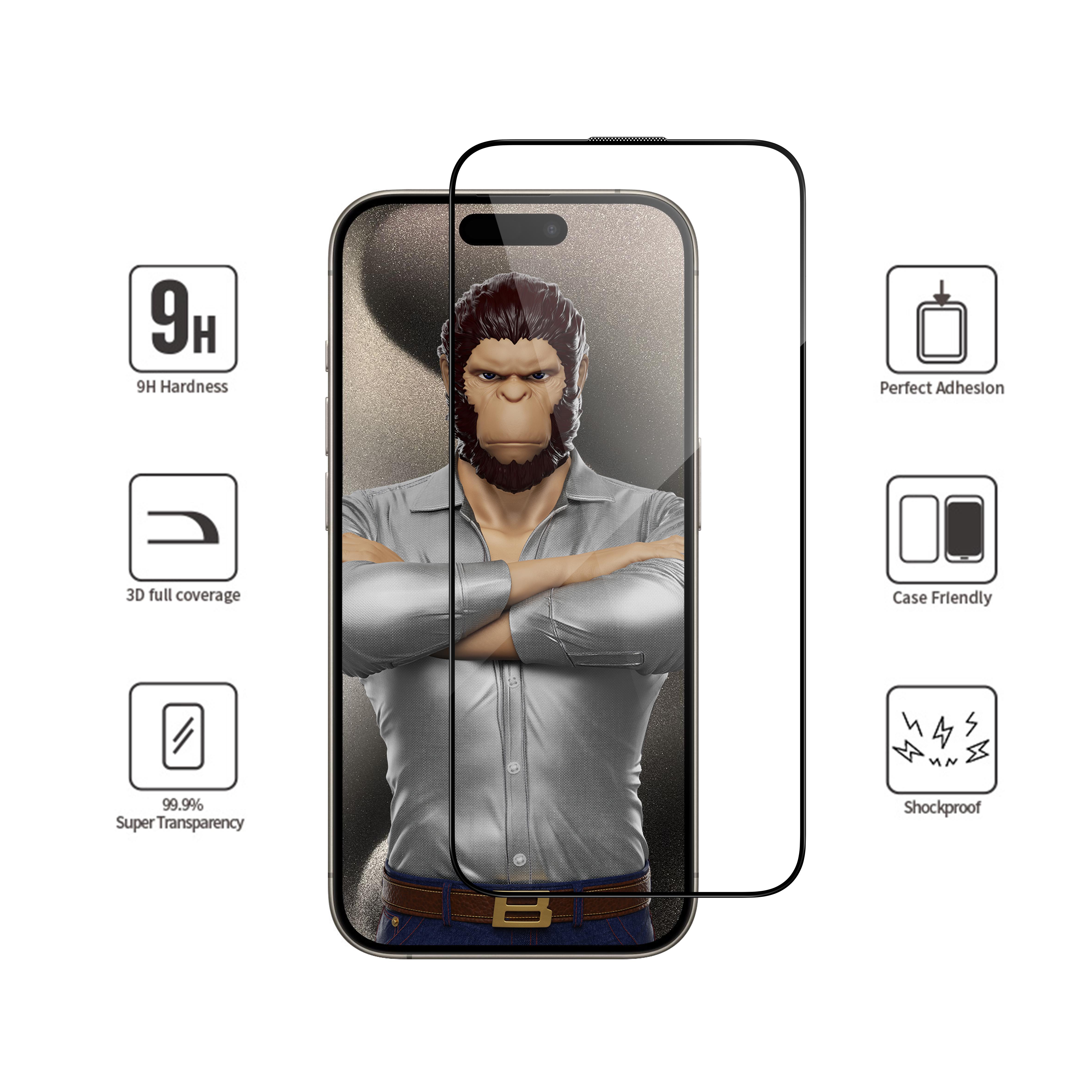 BLUEO Blueo Full Glue iPhone 16 Pro Max Uyumlu Uygulama Aparatlı Kavisli ince Tam Kaplayan Cam Ekran Koruyucu