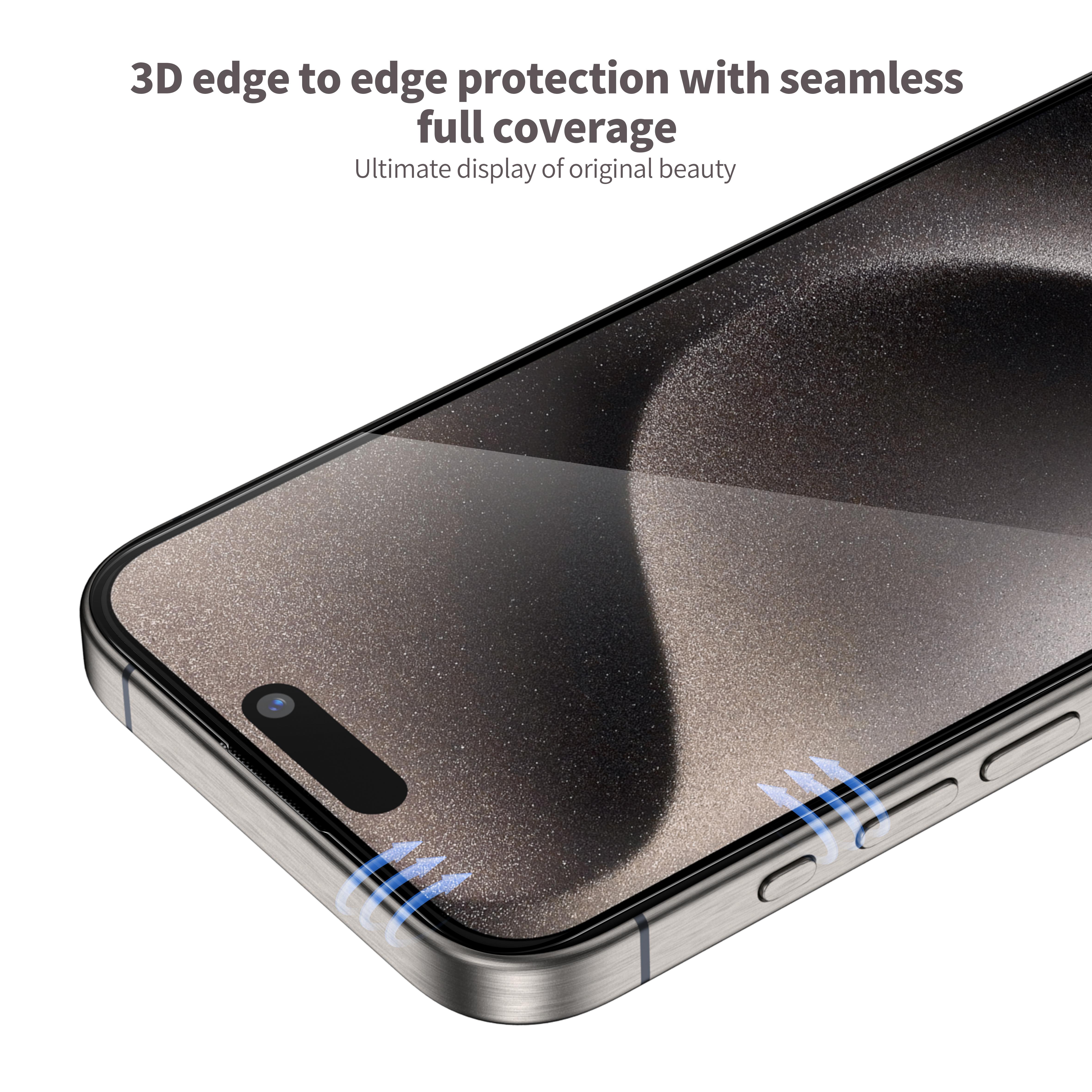 BLUEO Blueo Full Glue iPhone 16 Pro Max Uyumlu Uygulama Aparatlı Kavisli ince Tam Kaplayan Cam Ekran Koruyucu