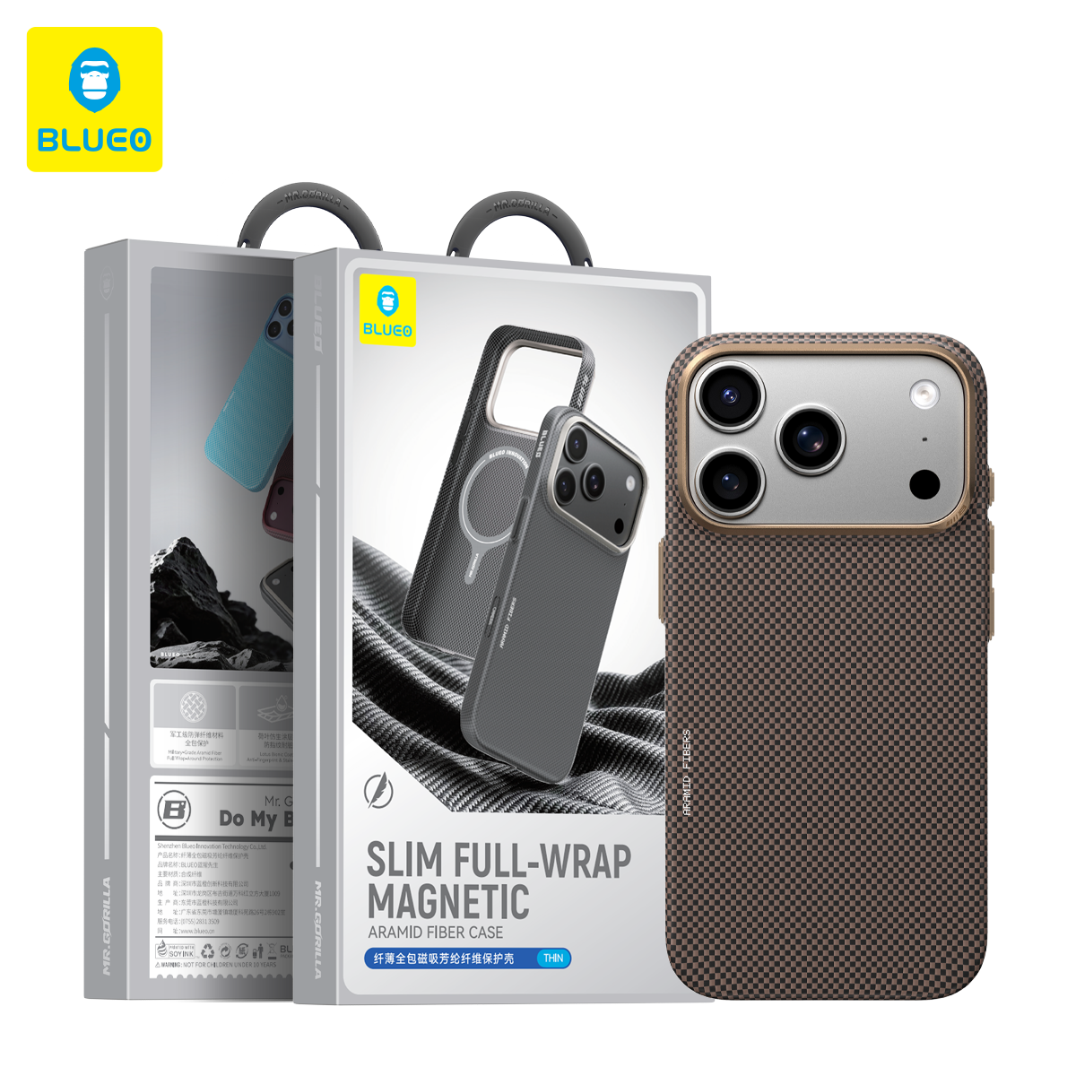 BLUEO Blueo iPhone 17 Pro / 18 Pro Uyumlu Slim Full-Wrap Magnetic Aramid Fiber Case