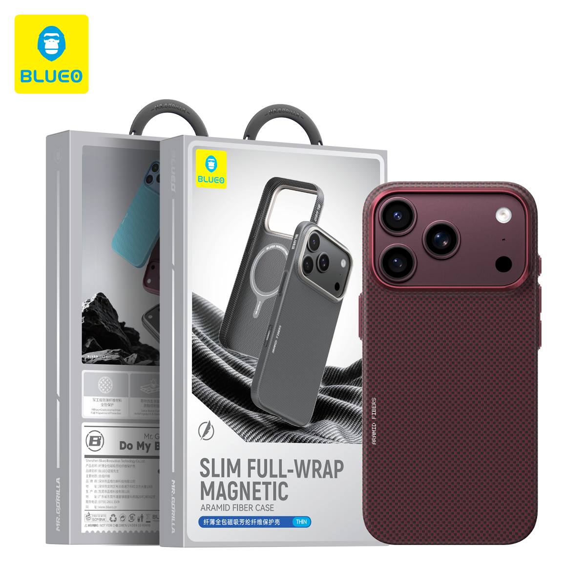 BLUEO Blueo iPhone 17 Pro / 18 Pro Uyumlu Slim Full-Wrap Magnetic Aramid Fiber Case
