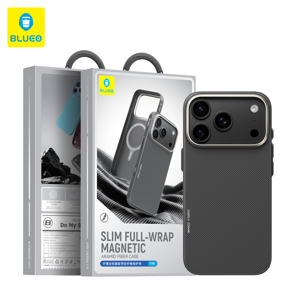 BLUEO Blueo iPhone 17 Pro / 18 Pro Uyumlu Slim Full-Wrap Magnetic Aramid Fiber Case