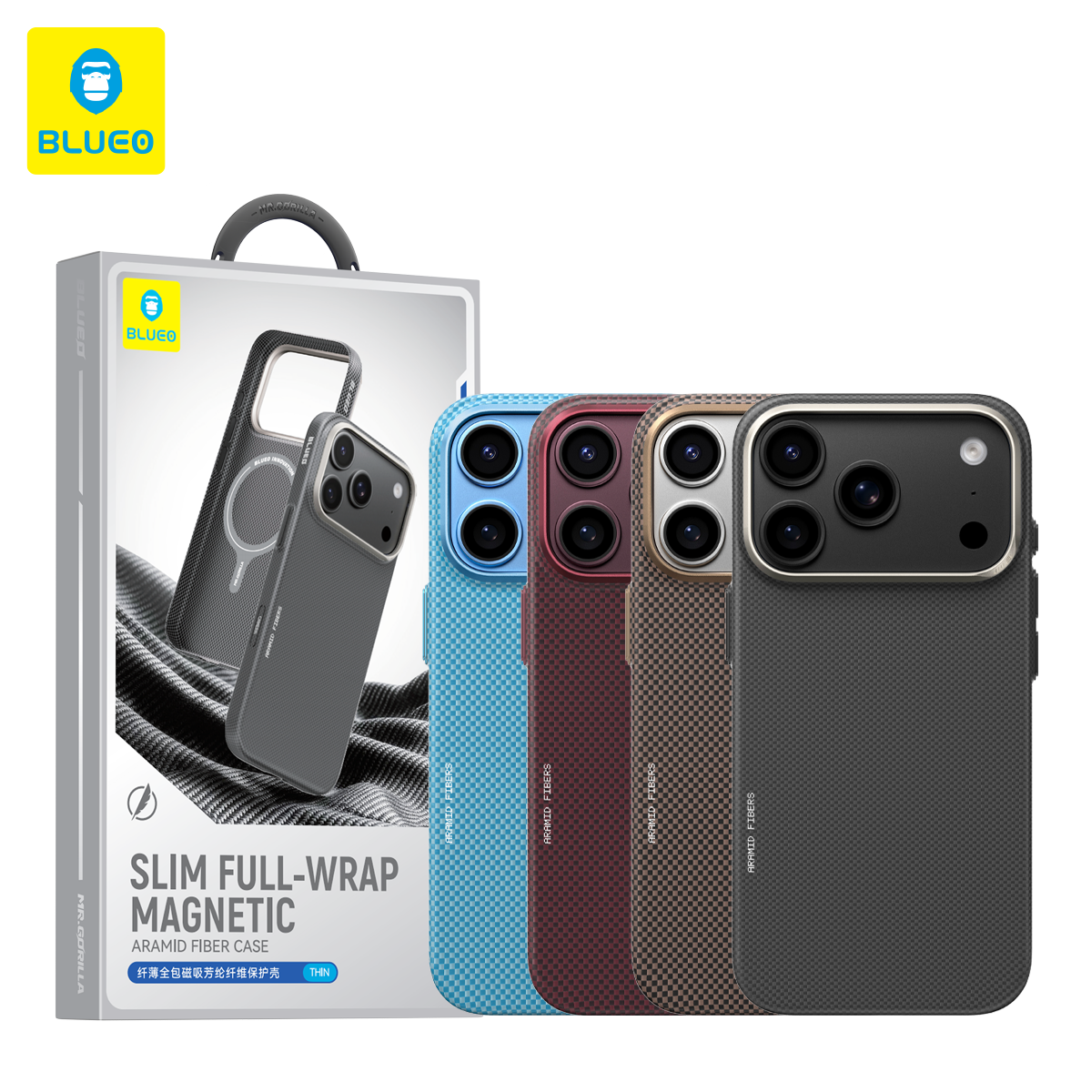 BLUEO Blueo iPhone 17 Pro Max / 18 Pro Max Uyumlu Slim Full-Wrap Magnetic Aramid Fiber Case