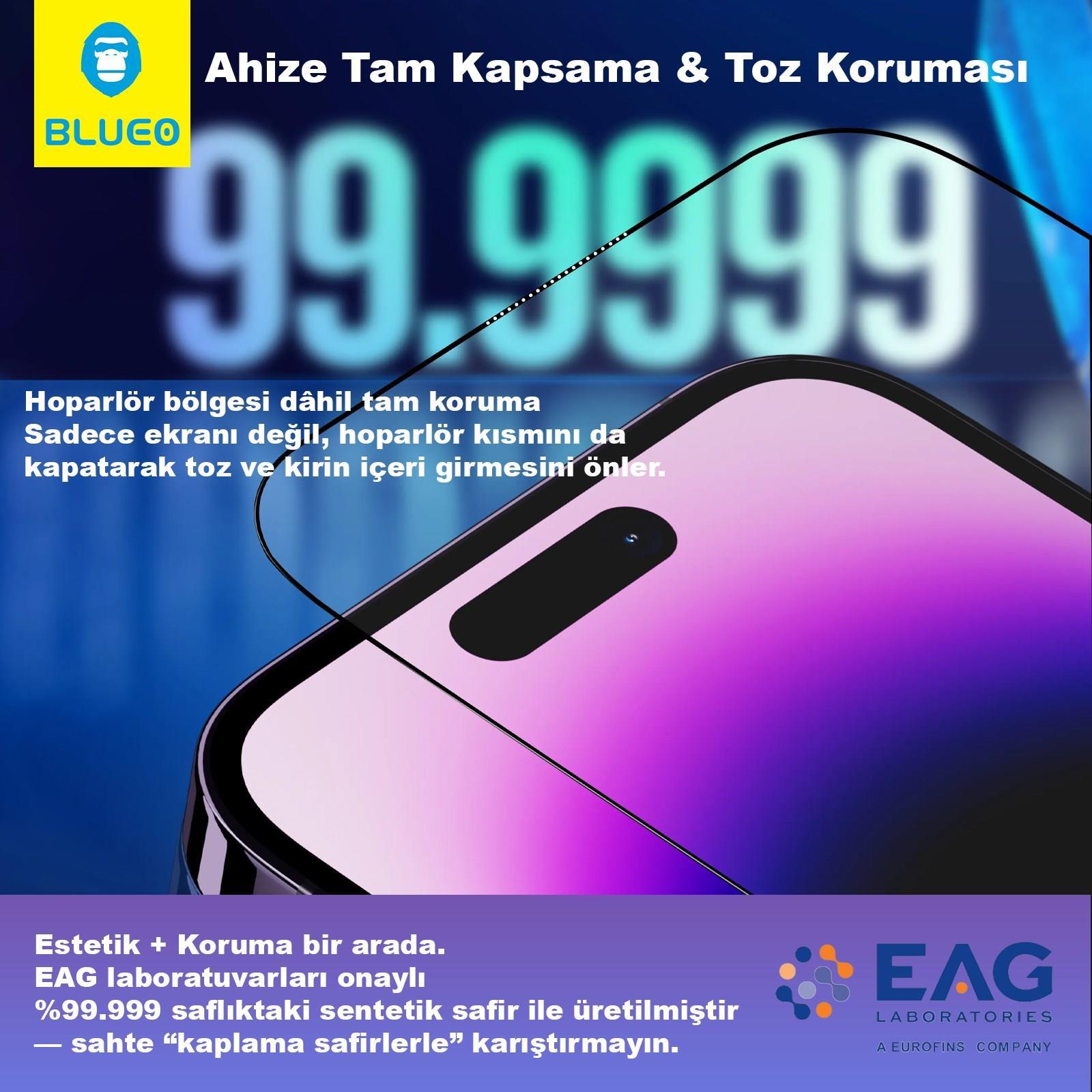 BLUEO Blueo Sapphire iPhone 14 Pro Max Uyumlu Uygulama Aparatlı 9 MOhs %99.99 Orijinal Safir Ekran Koruyucu