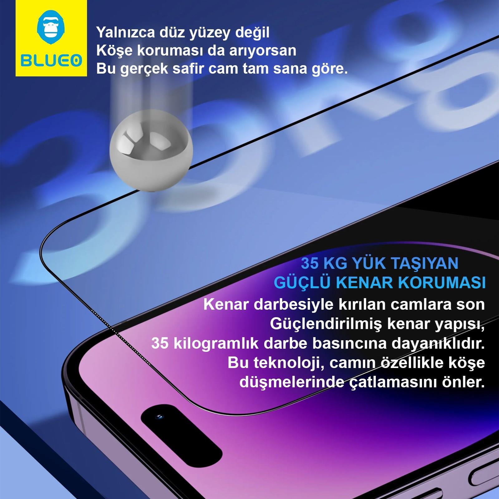 BLUEO Blueo Sapphire iPhone 15 Pro Max Uyumlu Uygulama Aparatlı 9 MOhs %99.99 Orijinal Safir Ekran Koruyucu