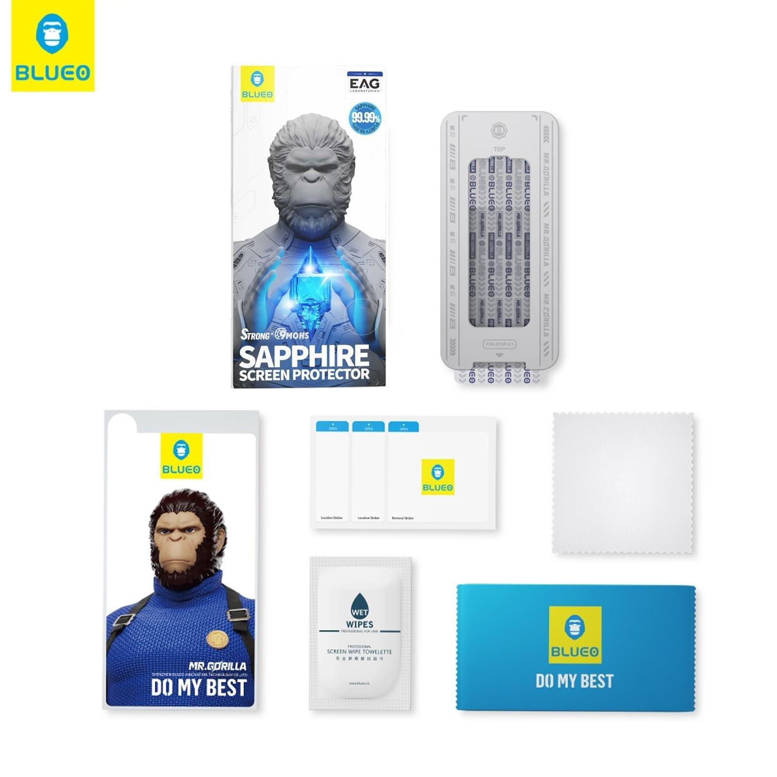 BLUEO Blueo Sapphire iPhone 15 Pro Max Uyumlu Uygulama Aparatlı 9 MOhs %99.99 Orijinal Safir Ekran Koruyucu