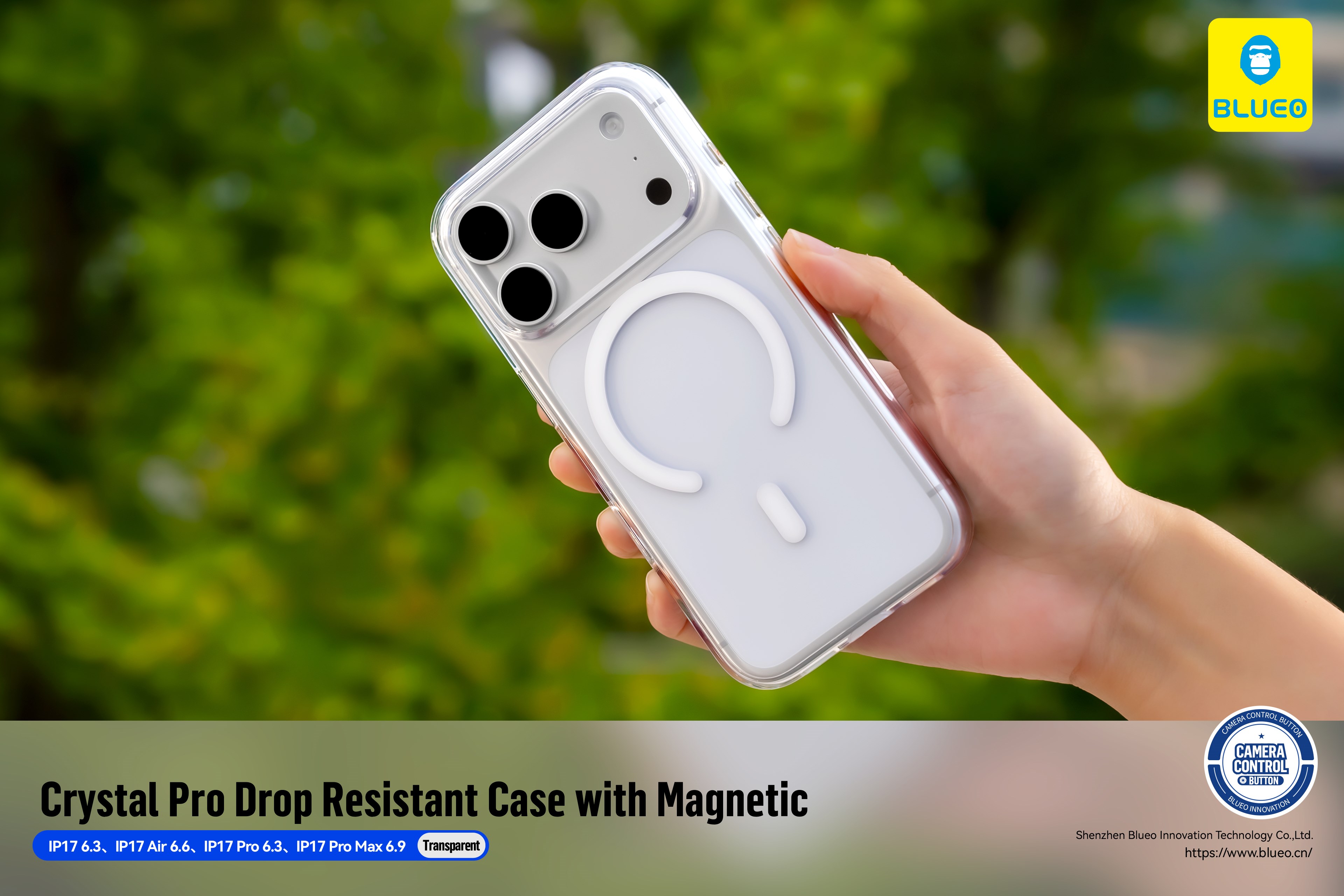 BLUEO iPhone 17 Pro Max / 18 Pro Max Uyumlu Crystal Pro Drop Resistance Phone Case With Magentic (Camera Button Version)