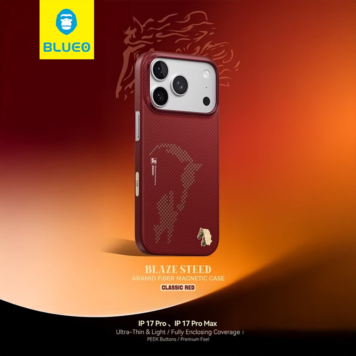 BLUEO iPhone 17 Pro Max Uyumlu Blaze Steed Aramid Fiber Magnetic Case