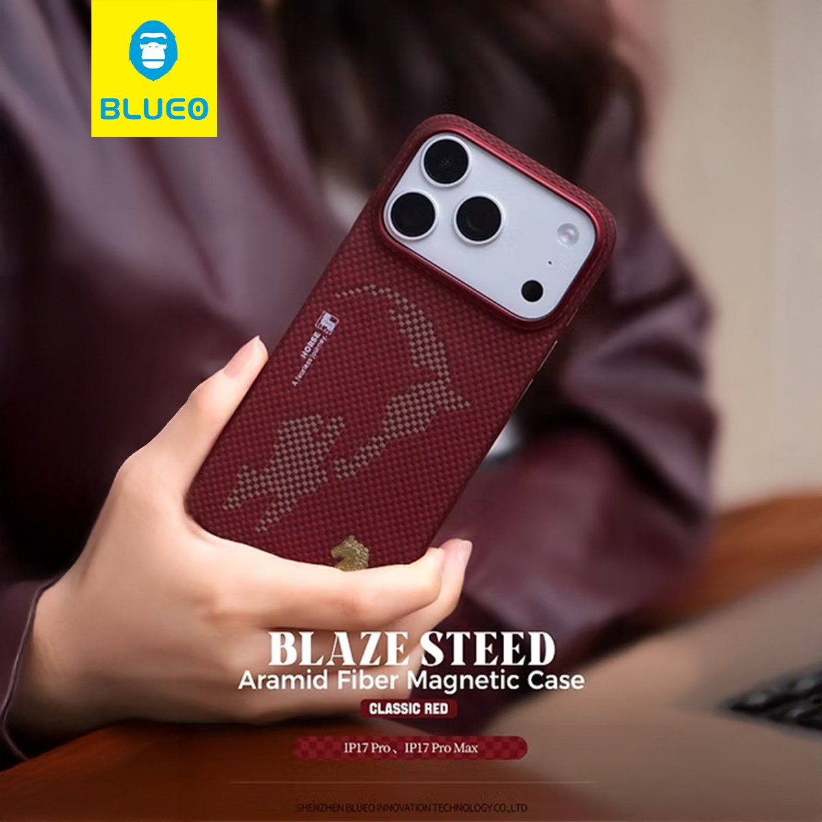 BLUEO iPhone 17 Pro Max Uyumlu Blaze Steed Aramid Fiber Magnetic Case