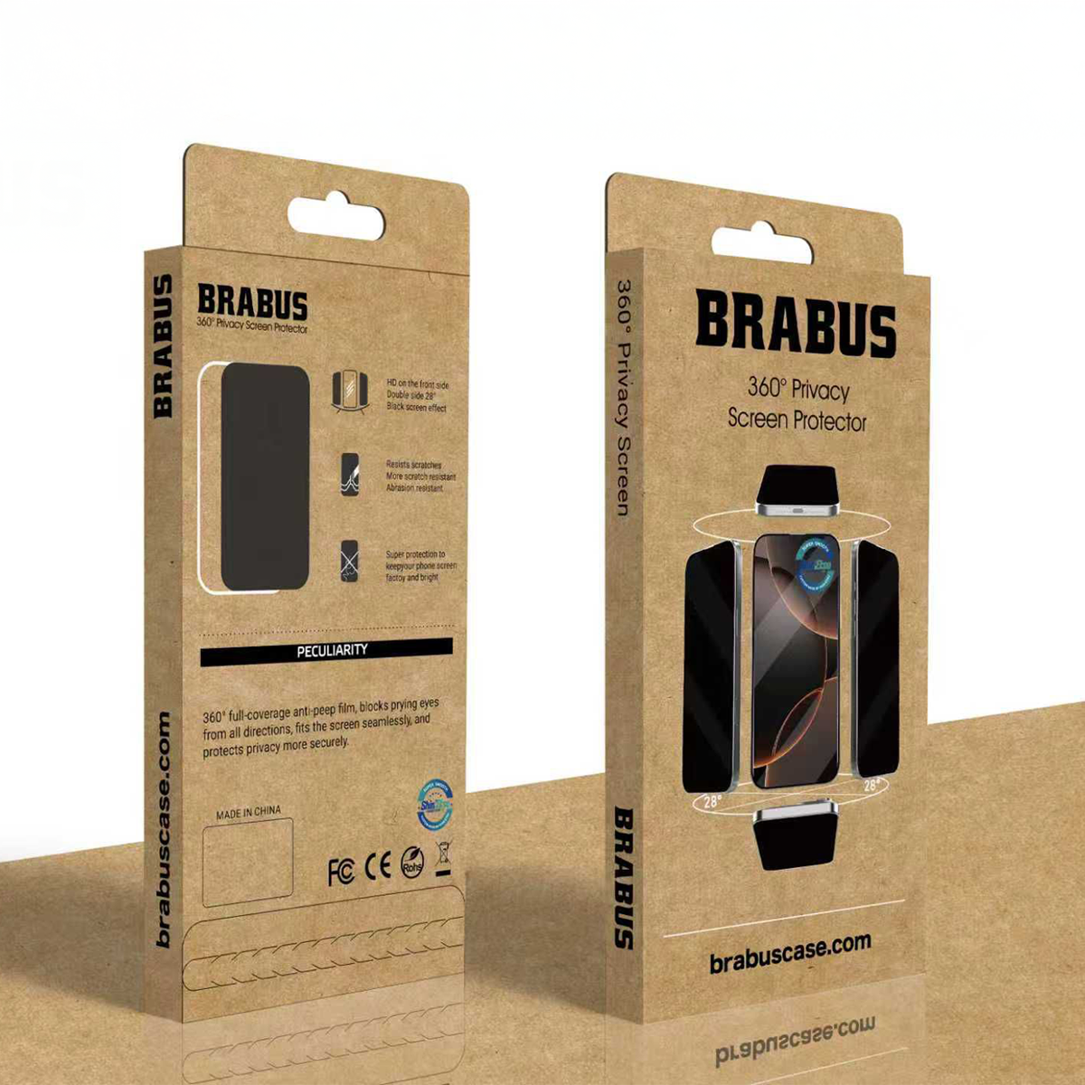 BRABUS iPhone 15 / 16 Uyumlu 360°  Privacy 7 mOhs Aşınma ve Çizilmeye Dayanıklı Hayalet Cam Ekran Koruyucu