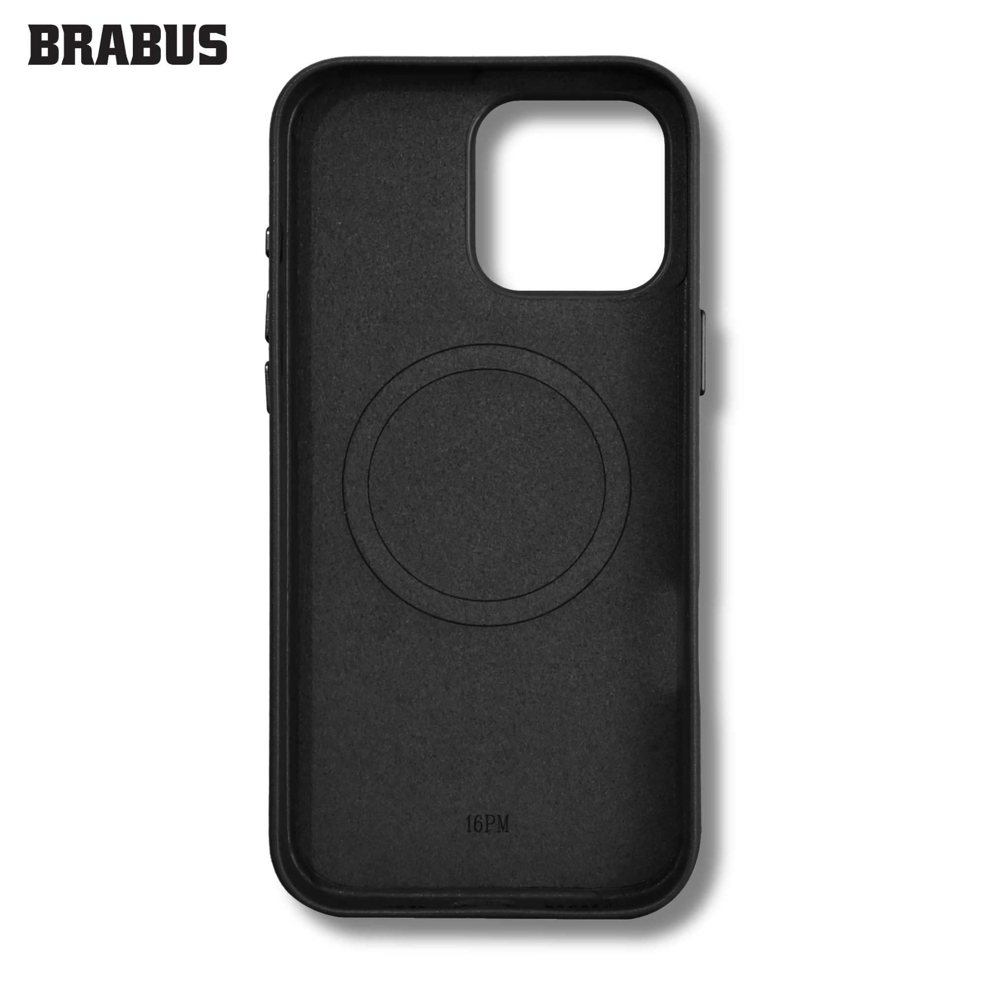 BRABUS iPhone 15 Pro Max Gold MagSafe Detaylı Deri Görünümlü içi Kadife Tax Silikon Kılıf 