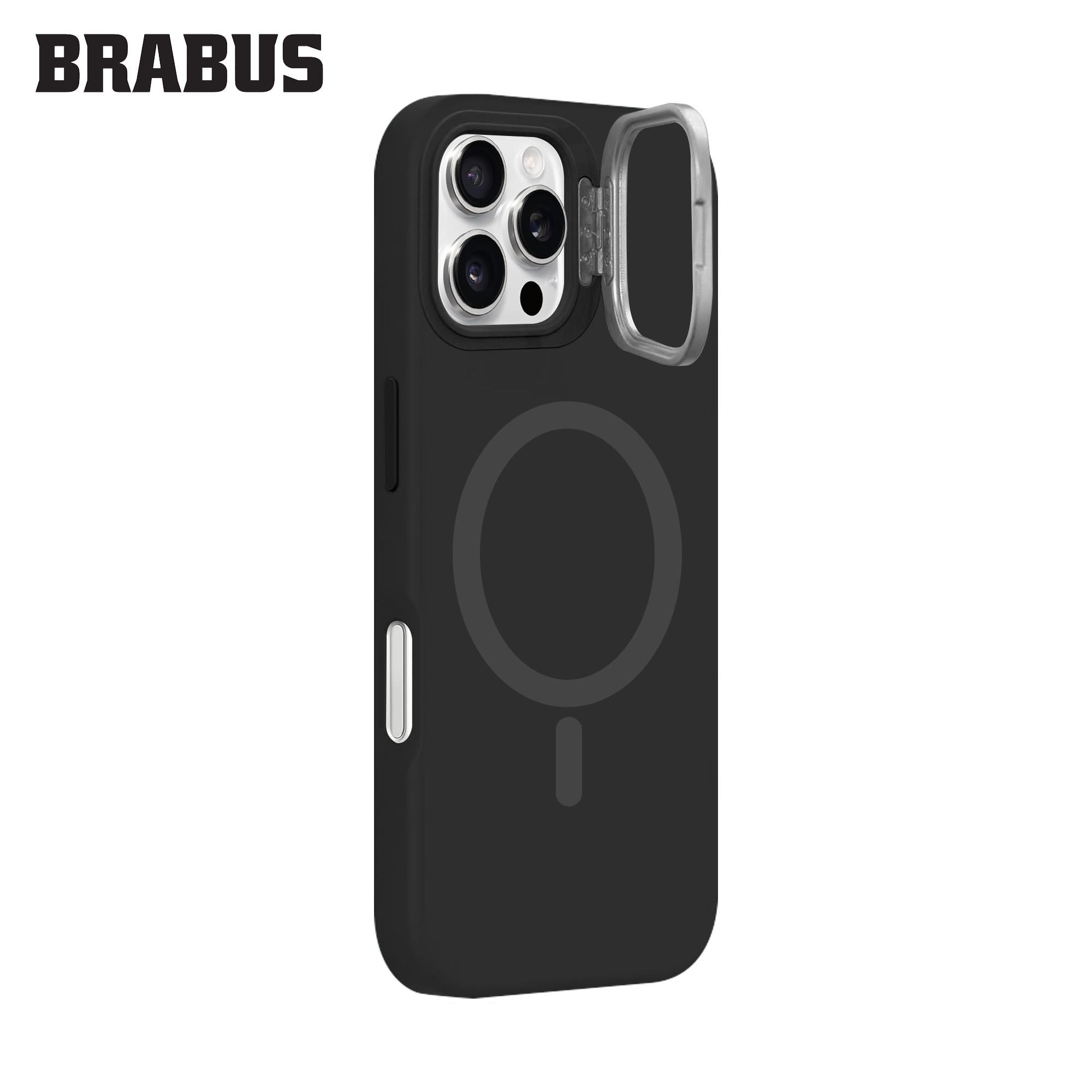 BRABUS iPhone 15 Pro Max MagSafe Özellikli Metal Kamera Standlı içi Kadife Silinebilir Mat Soft Jel Work Silikon Kılıf