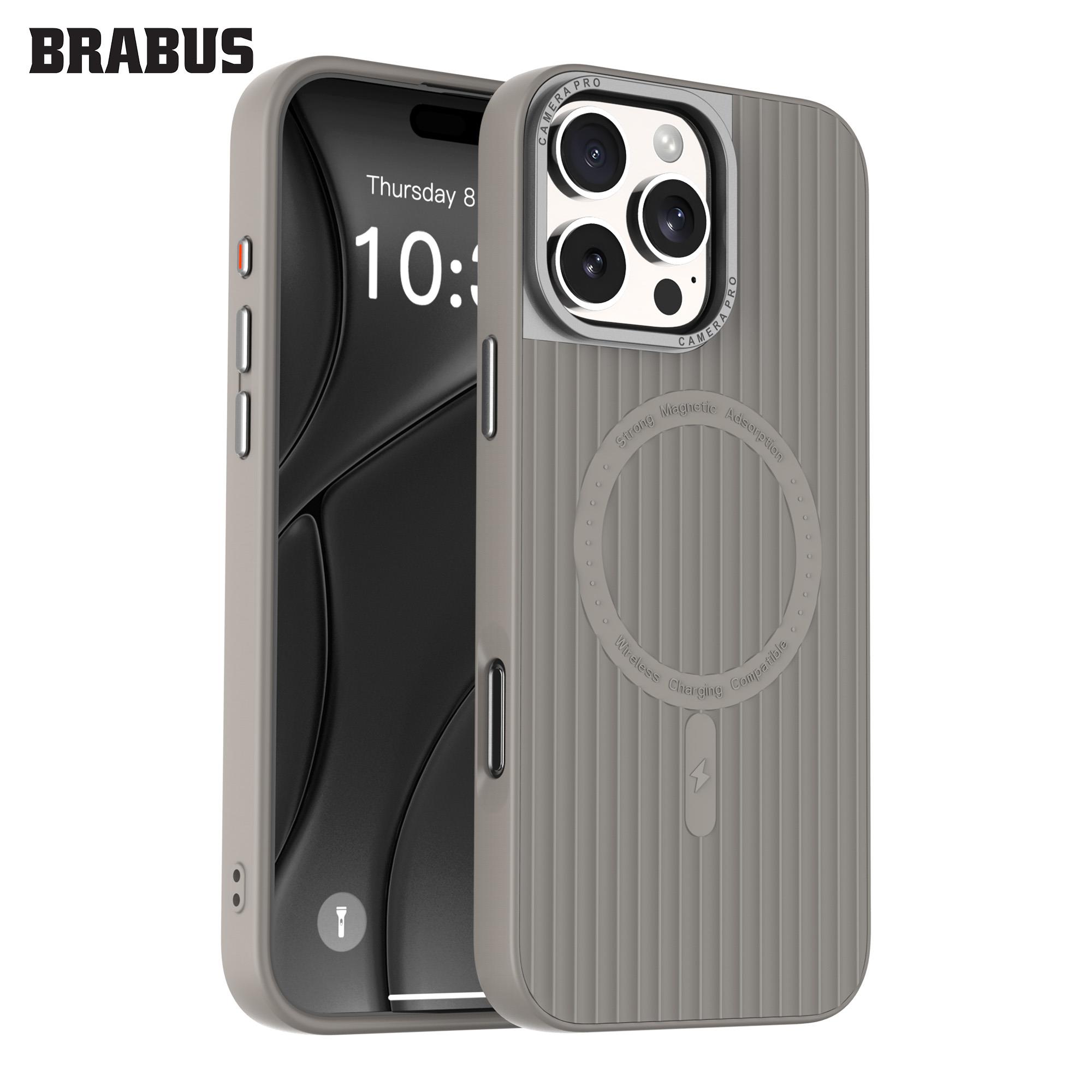 BRABUS iPhone 16 Pro Max MagSafe Özellikli Tırtıklı Arka Mat Yüzey içi Kadife Yumuşak Rio Silikon Kılıf