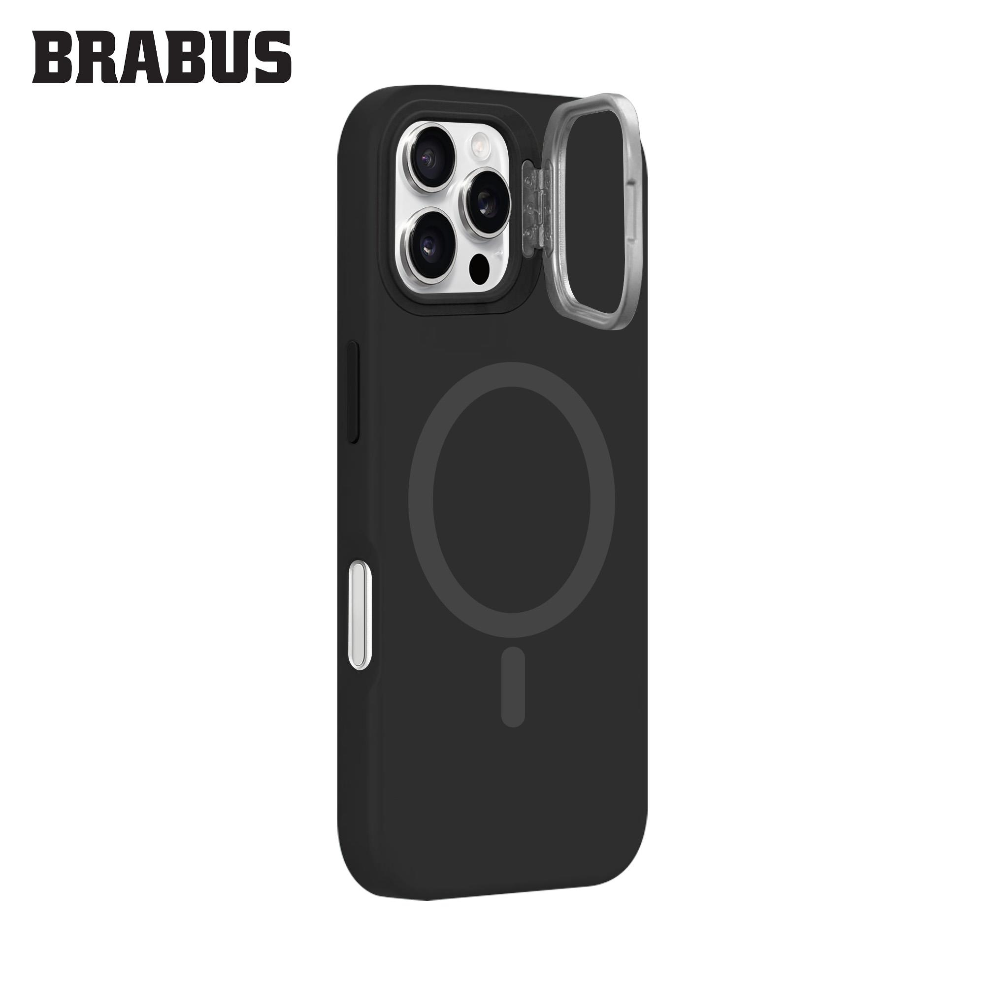 BRABUS iPhone 16 Pro Max MagSafe Özellikli Metal Kamera Standlı içi Kadife Silinebilir Mat Soft Jel Work Silikon Kılıf