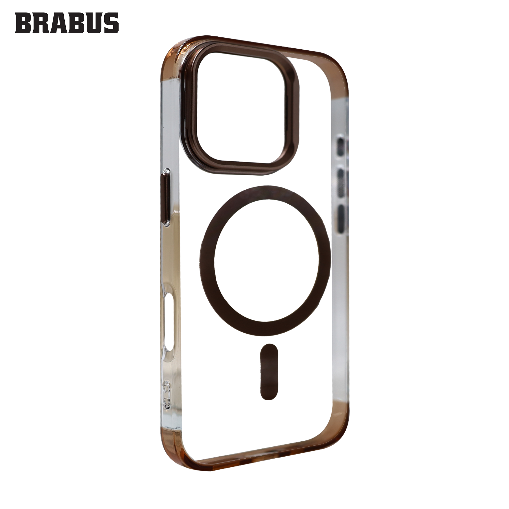 BRABUS iPhone 16 Pro Max MagSafe Özellikli Sararmaya Dayanıklı Metal Kamera Standlı Şeffaf Renkli Supra Silikon Kılıf