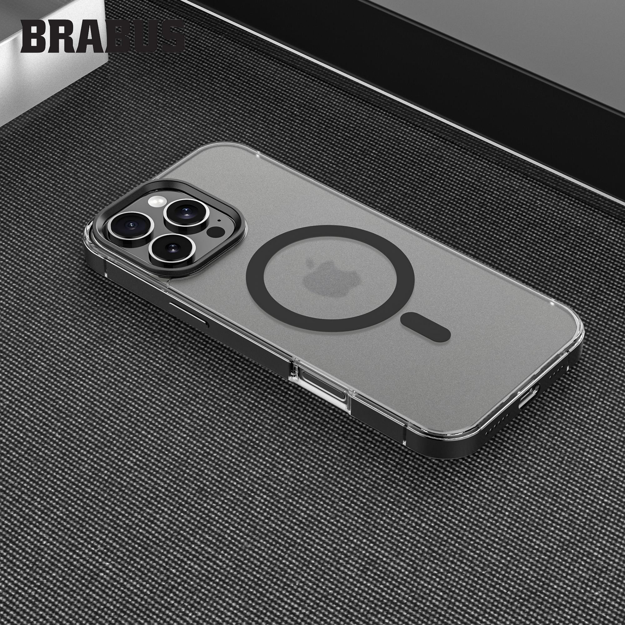 BRABUS iPhone 16 Pro Max MagSafe Özellikli Şeffaf Buzlu Metal Bumper Kenarlı Mat Loft Silikon Kılıf