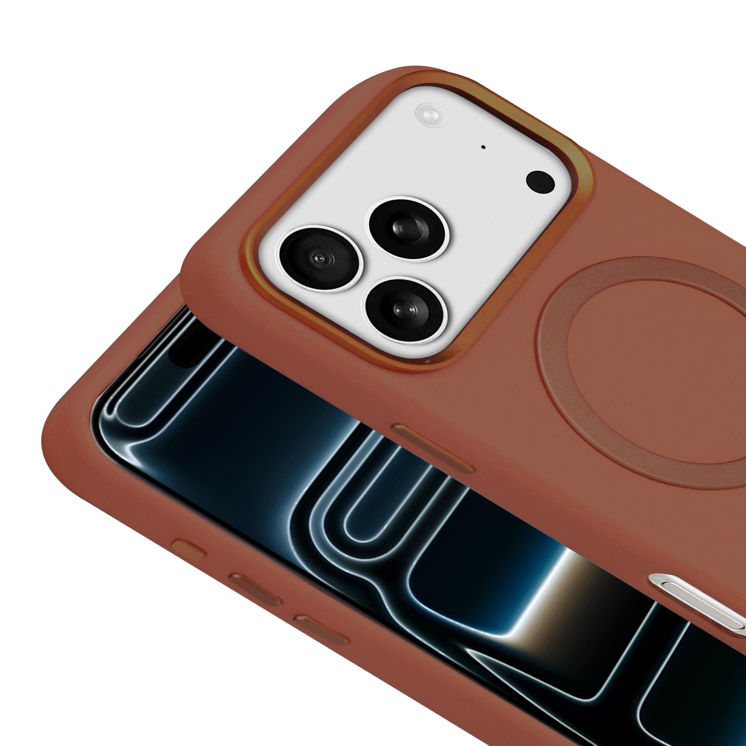 BRABUS iPhone 17 Pro Max Uyumlu MagSafe Özellikli Vegan Deri Nar Telefon Kılıfı