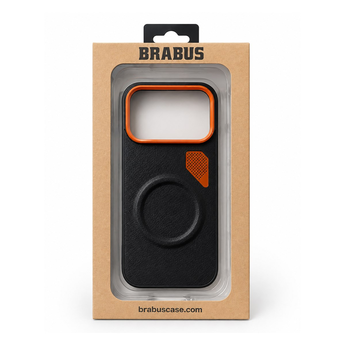 BRABUS iPhone 17 Pro Uyumlu MagSafe Özellikli Metal Tuşlu Deri Kaplamalı Kutulu Ram Telefon Kılıfı