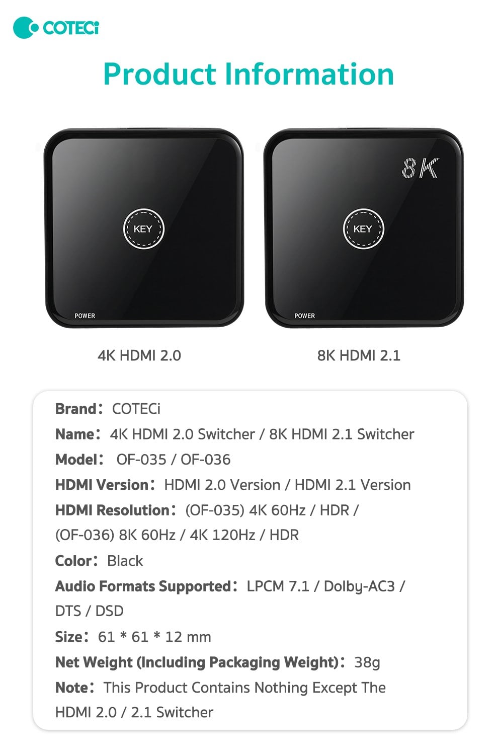 COTECi COTECi 4K HDMI 2.0 Anahtarlayıcı