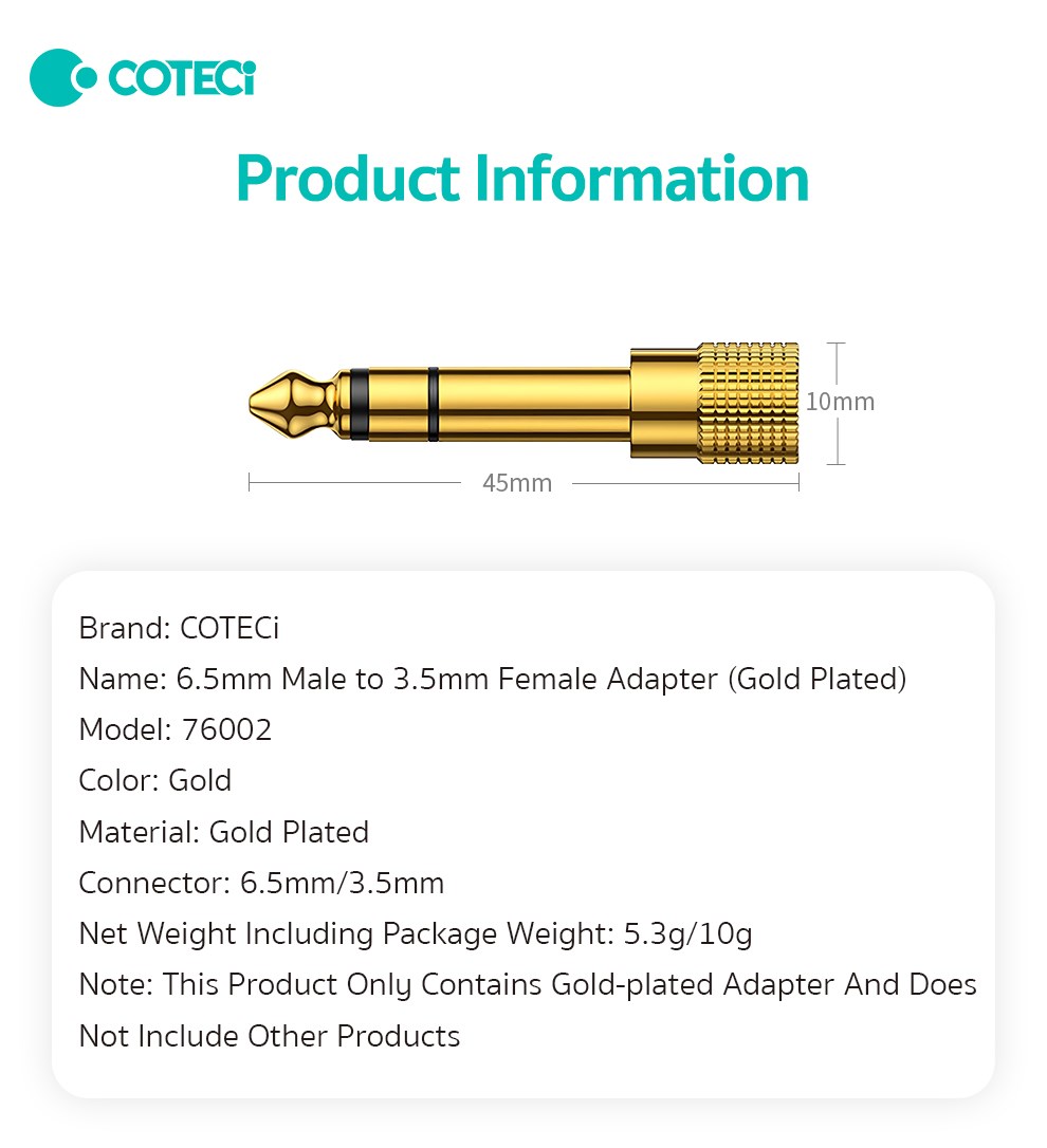 COTECi COTECi 6,5 mm Erkek - 3,5 mm Dişi Adaptör (Altın Kaplama)
