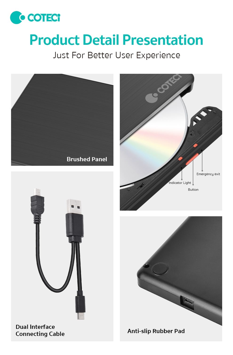 COTECi COTECi Çift Bağlantılı USB 2.0 Type-C Harici DVD RW Yazıcı