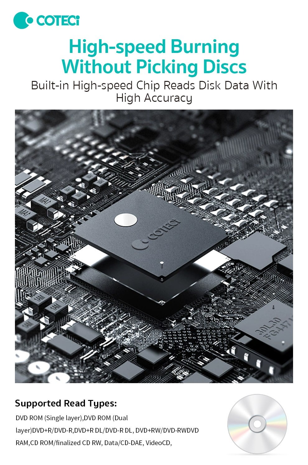 COTECi COTECi Çift Bağlantılı USB 2.0 Type-C Harici DVD RW Yazıcı